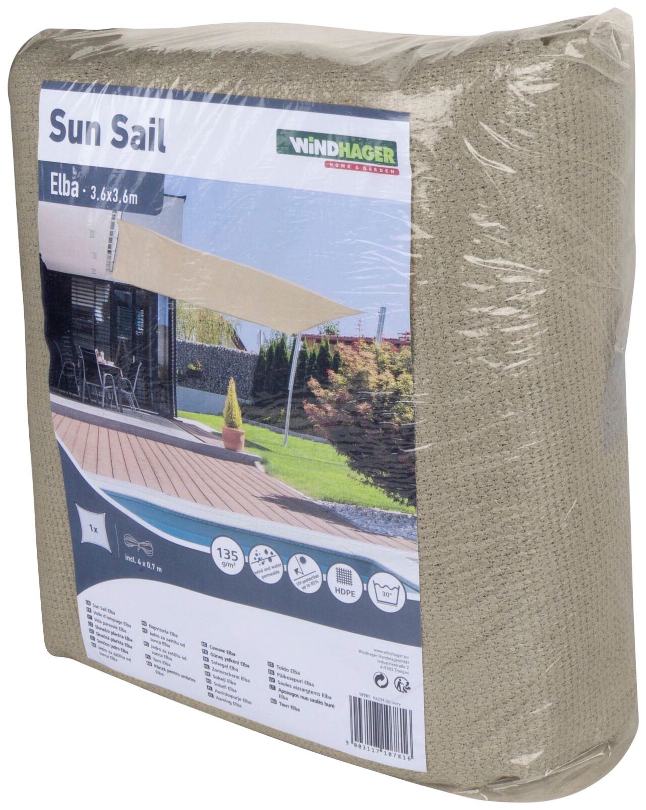 Windhager Sonnensegel »Elba Quadrat«, 3,6x3,6m, beige