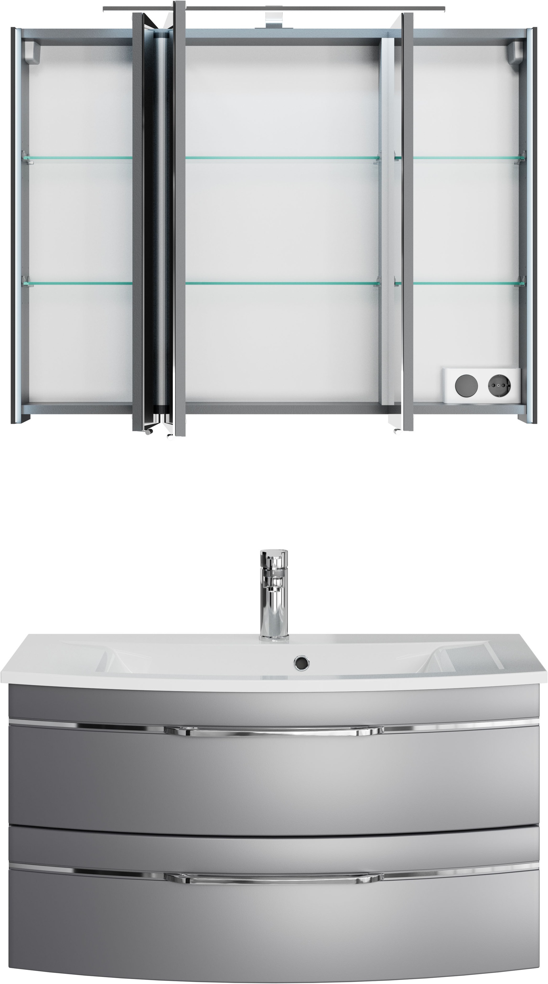 Thumbnail - Saphir Badmöbel-Set "Serie 7045 2-teilig Mineralmarmor-Waschtisch mit LED-Spiegelschrank" Set, 2 Stk. tlg.