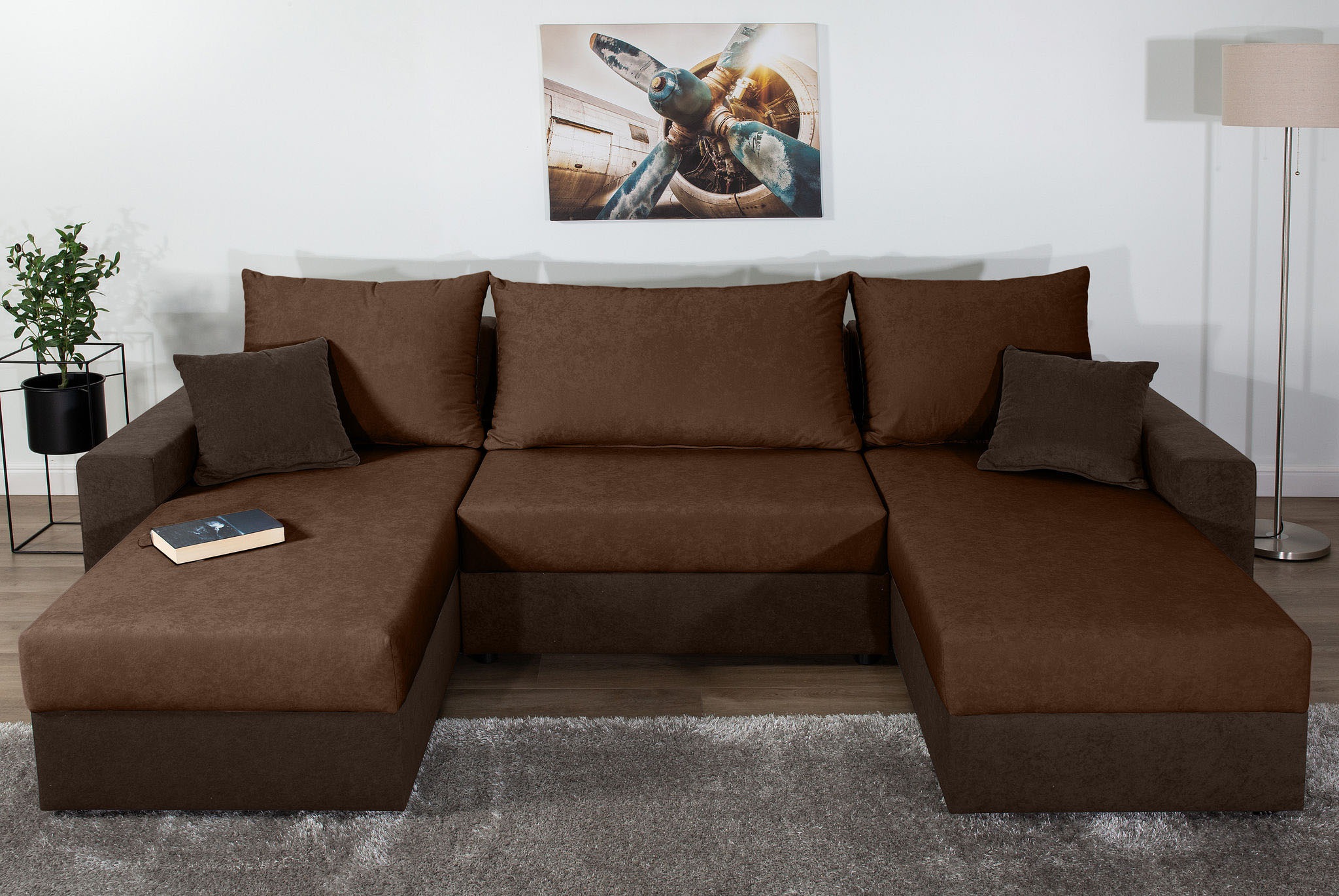 Wohnlandschaft COLLECTION AB, B:252cm H:39cm T:158cm, braun, 100%Polyester, Sofas, "Pico U-Form", Wohnlandschaft,2 X Ottomane,Polyätherschaum
