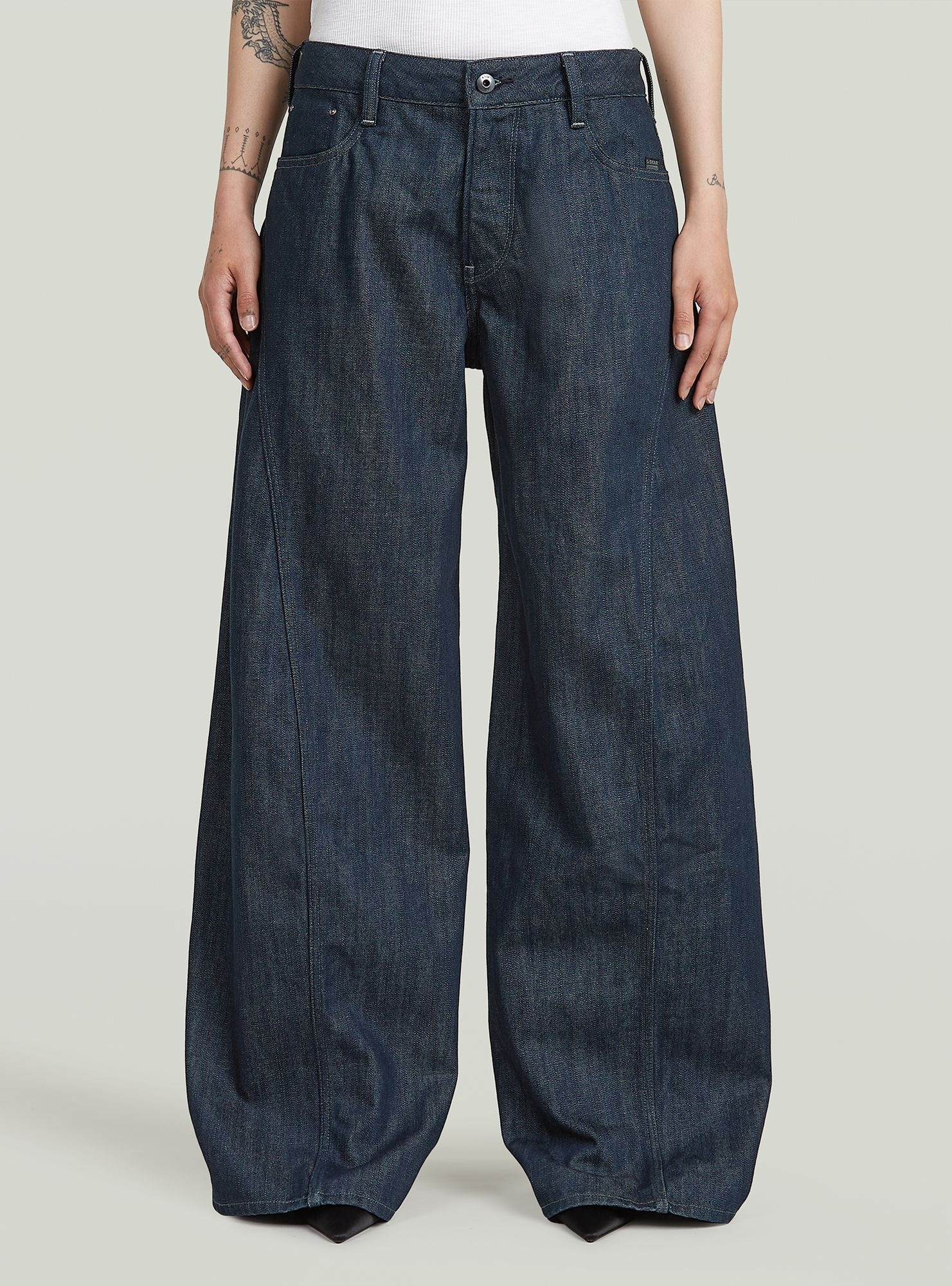 G-STAR Damen Regular-fit-Jeans "Helyx Cinch Wide Jeans"neo raw denim, Gr. 25, Obermaterial: 75% Baumwolle, 25% Baumwolle, Jeans