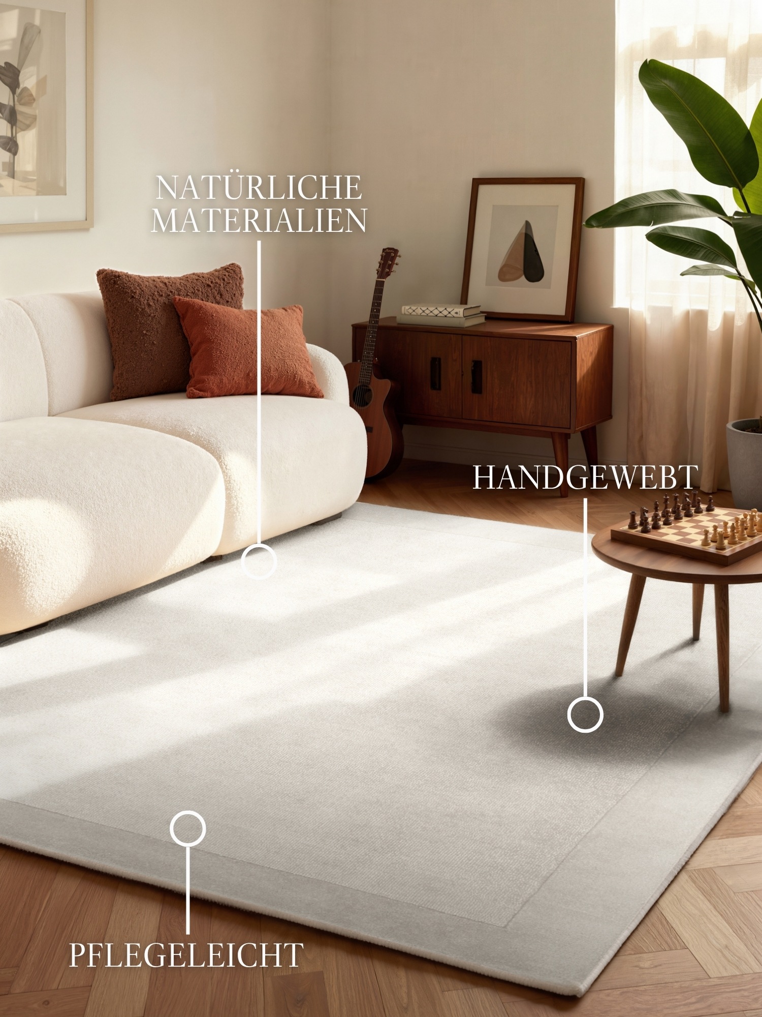 THE RUGS Villeroy & Boch 1812 Kari Handmade Soft Wool Blend Bordered Rug in Cream | Size: 80cm x 150cm