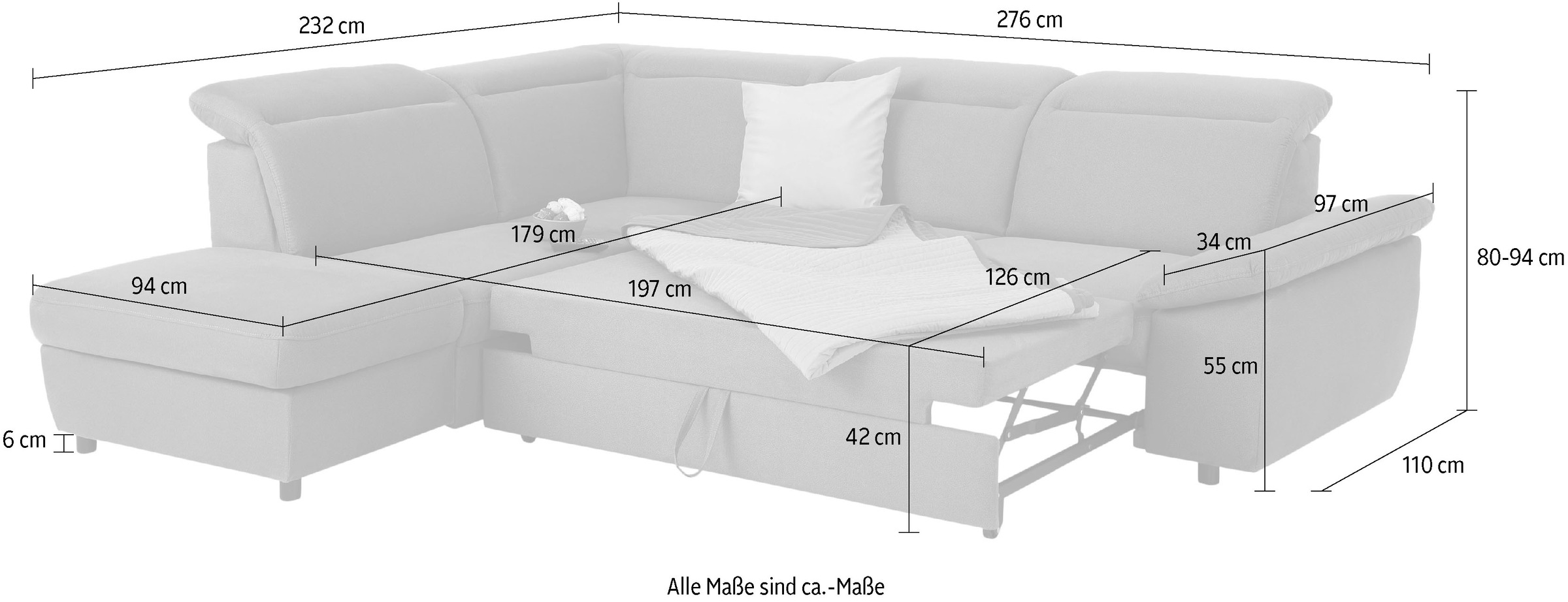 Home affaire Ecksofa »Mauritius L-Form«, mit Ottomane, mit Kopfteil- und Armlehnverstellung