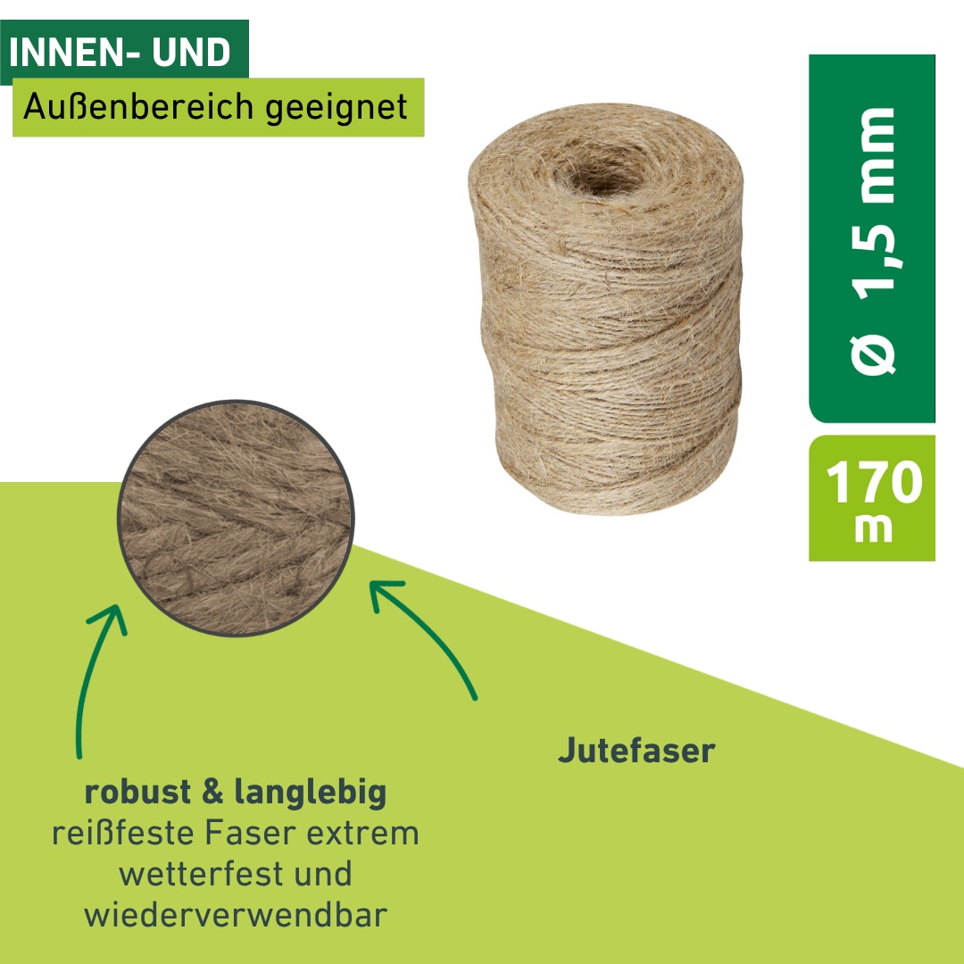 Windhager Pflanzschnur »Jute-Schnur, Garn zur Befestigen von Pflanzen« 1 Stk. tlg. Vliesen und Matten, erhältlich in 1,5 mm x 170 m oder 4 mm x 50 m