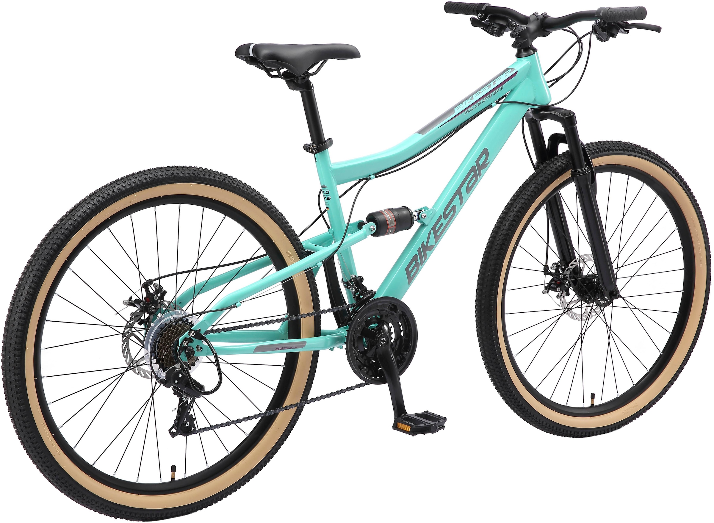 Bikestar Mountainbike, 21 Gang, Shimano, RD-TY300 Schaltwerk, Kettenschaltung, für Damen und Herren, Kettenschaltung