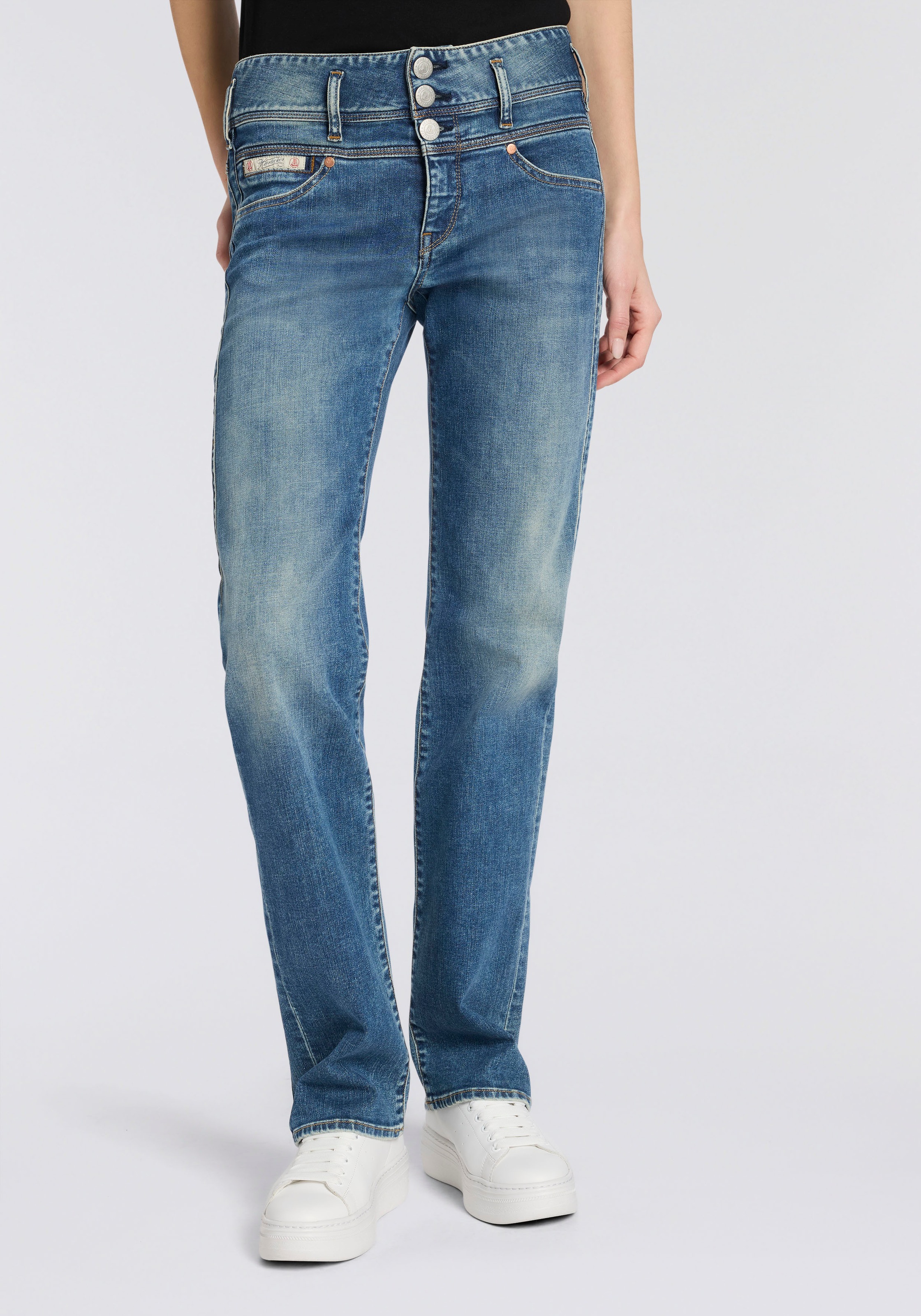 Herrlicher High-waist-Jeans "Raya New Straight Denim" im Straight Fit, 3-Kn günstig online kaufen