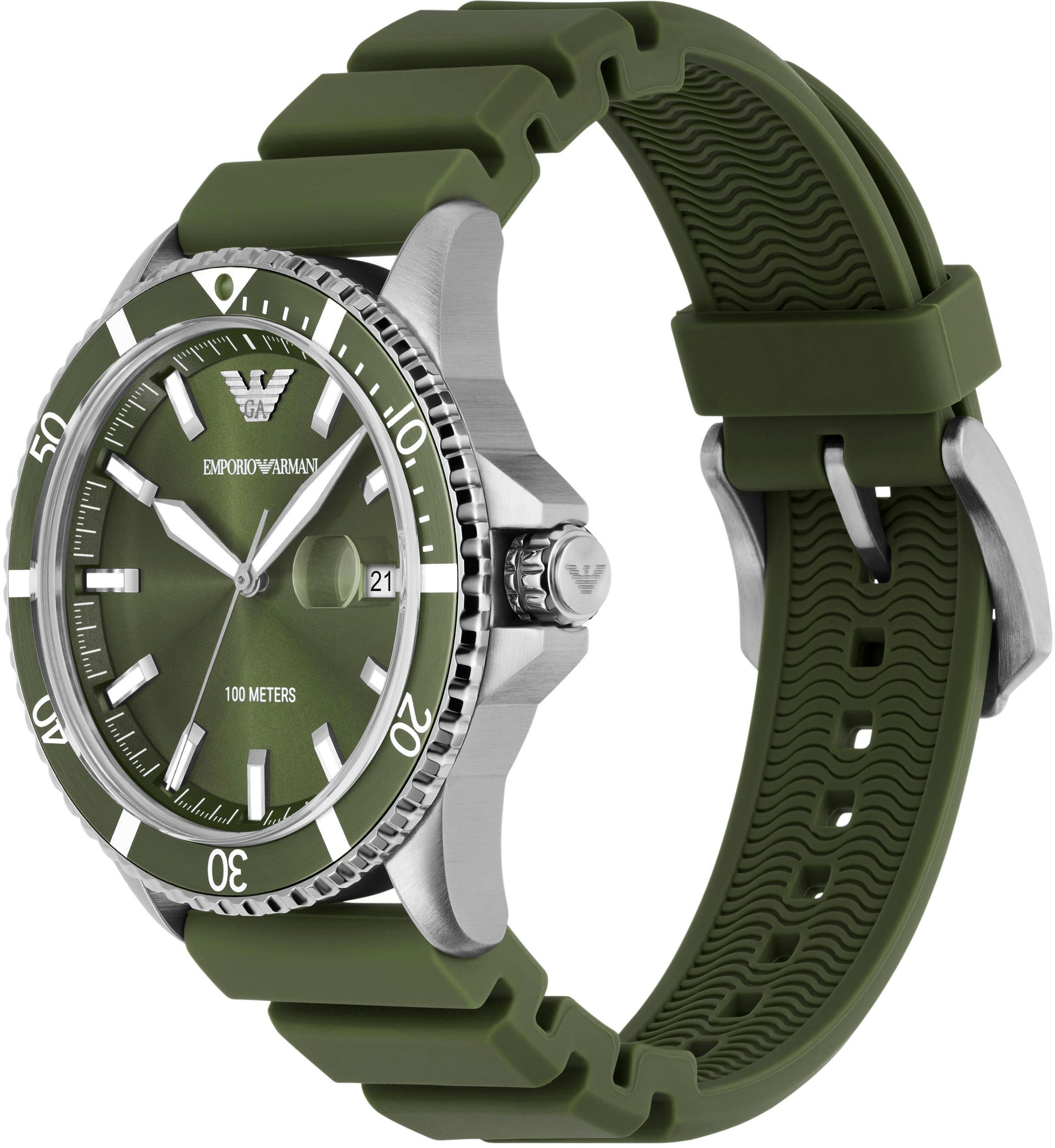 Emporio Armani Quarzuhr, Armbanduhr, Herrenuhr, Damenuhr, Silikonarmband, analog, Tag