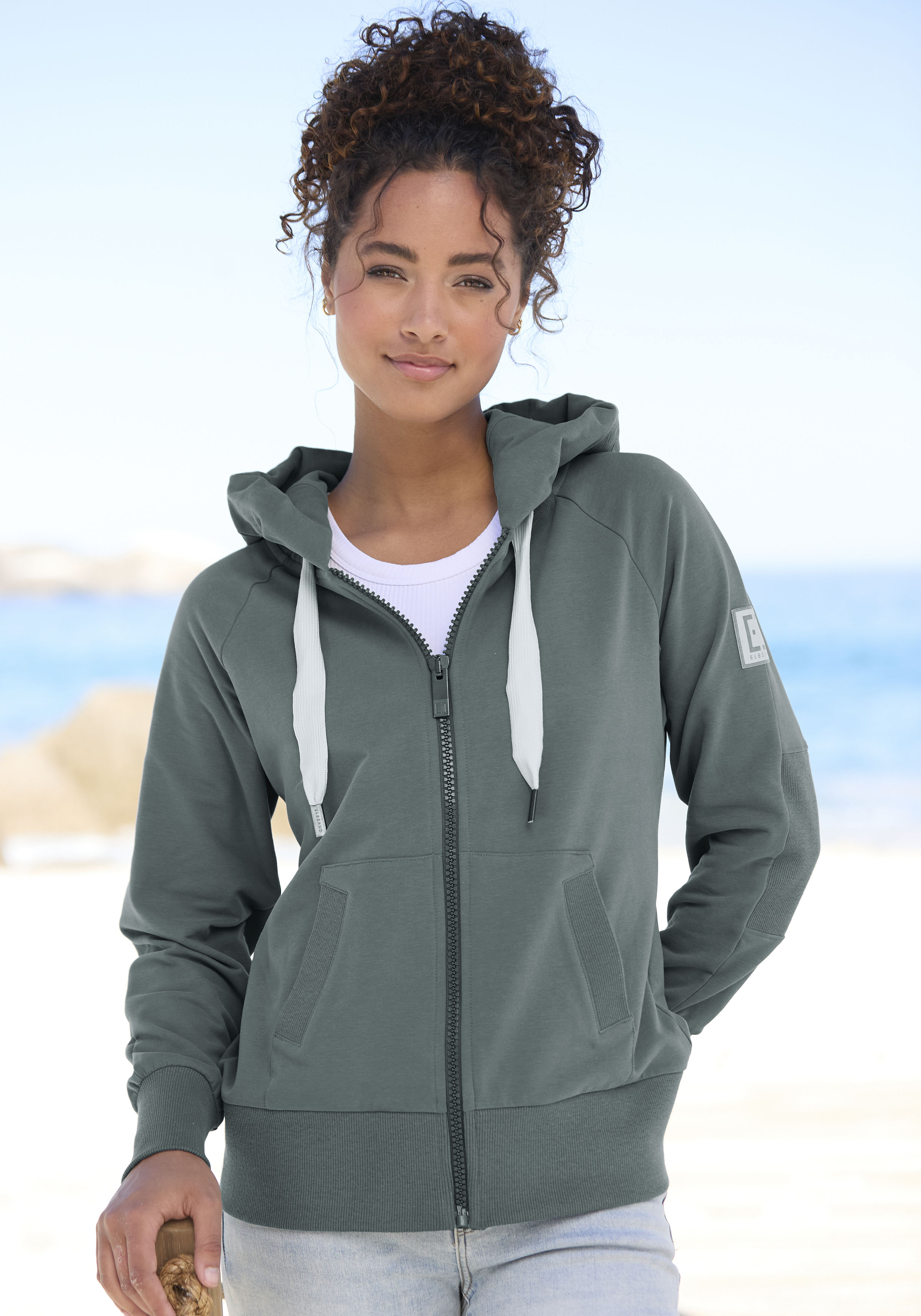Elbsand Kapuzensweatjacke "Kelda" mit Logo-Stickerei an der Kapuze, Sweatjacke mit Kapuze, Basic