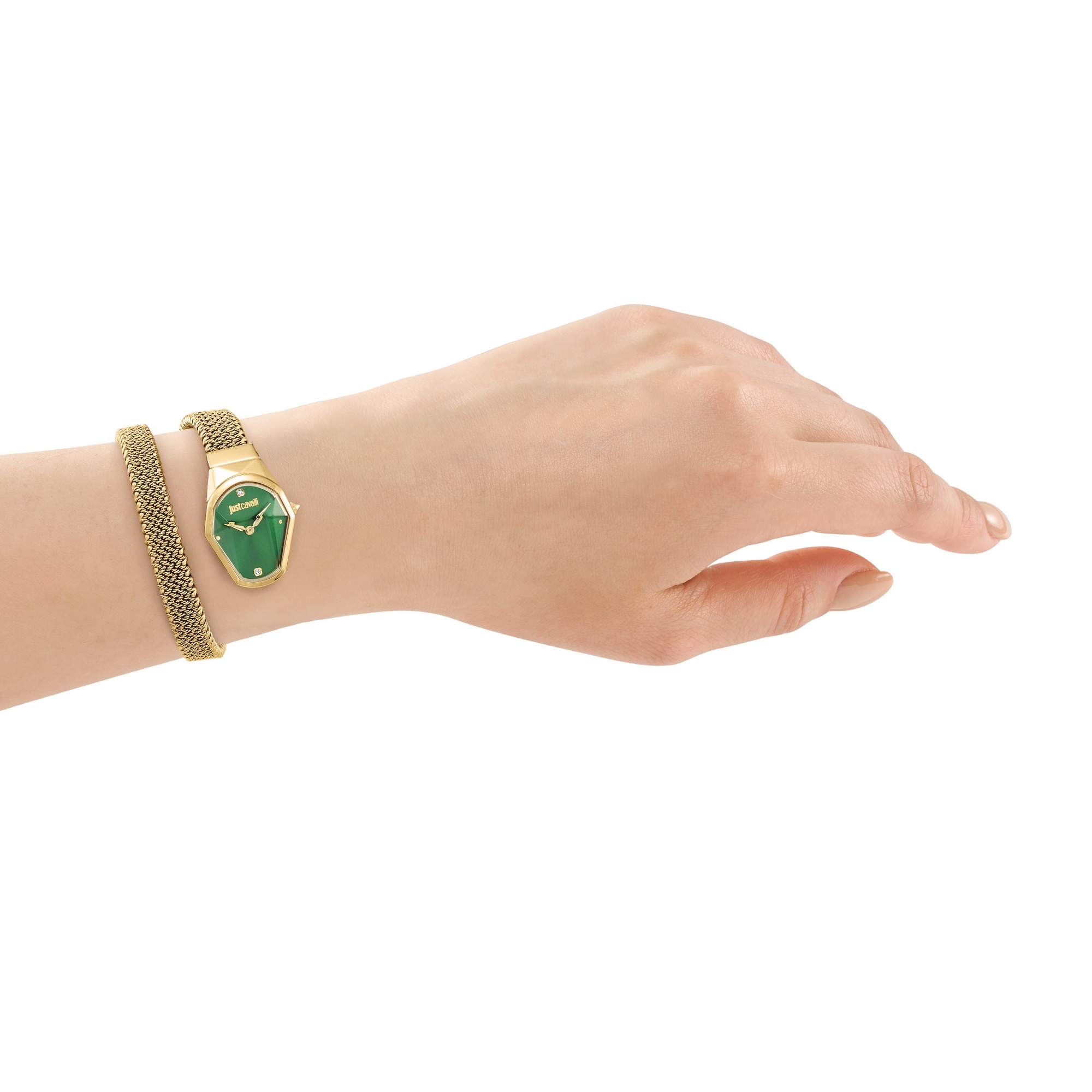 Just Cavalli Time Quarzuhr »Signature Snake« Armbanduhr, Edelstahlarmband, analog, Kristallsteine