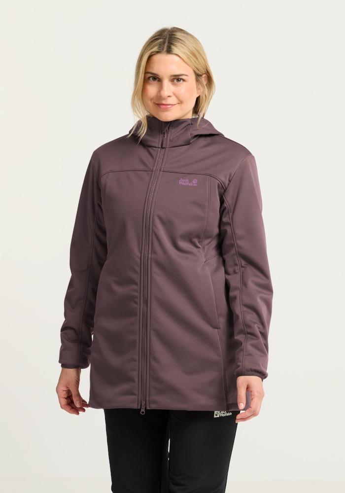 Jack Wolfskin Softshellmantel "WINDHAIN 2 COAT W" Softshellmantel mit Kapuze, winddicht, wasserabweisend