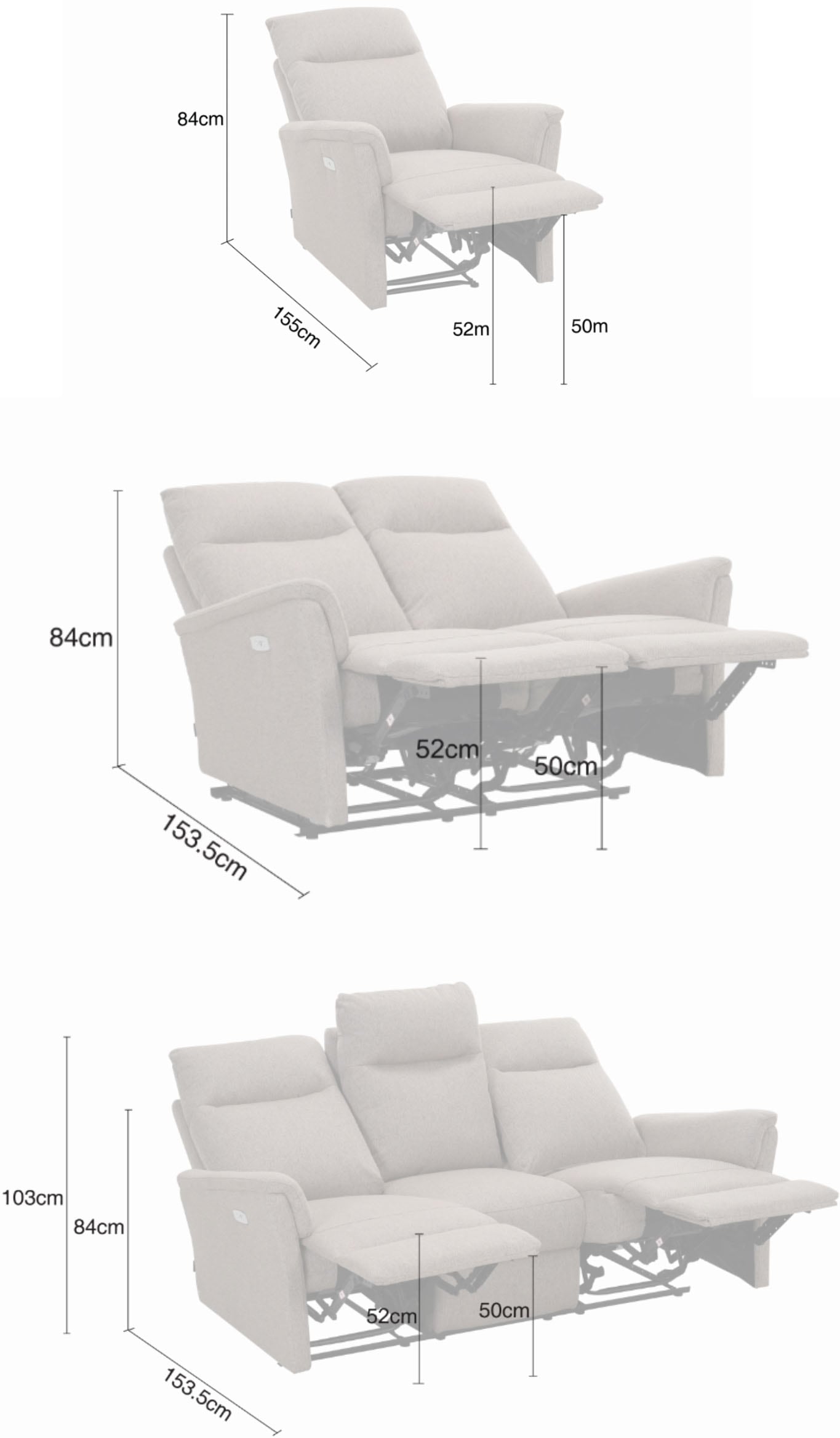 Home affaire Polstergarnitur »FINNARA, 3+2+1, elelektrische Relaxfunktion, USB A/C« Liegefunktion 105°-135°, Federkern,