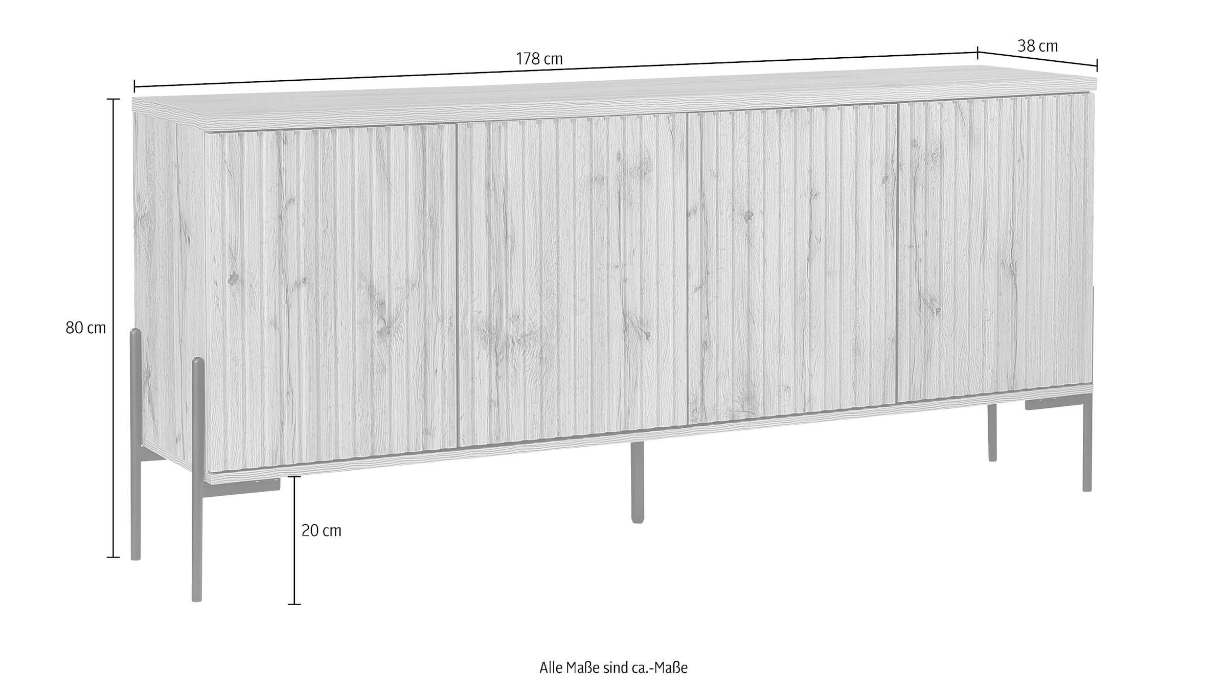 Home affaire Sideboard »Valloire«, 2 feste Einlegeböden, Push-to-open Funktion, Breite 178 cm, Höhe 80 cm