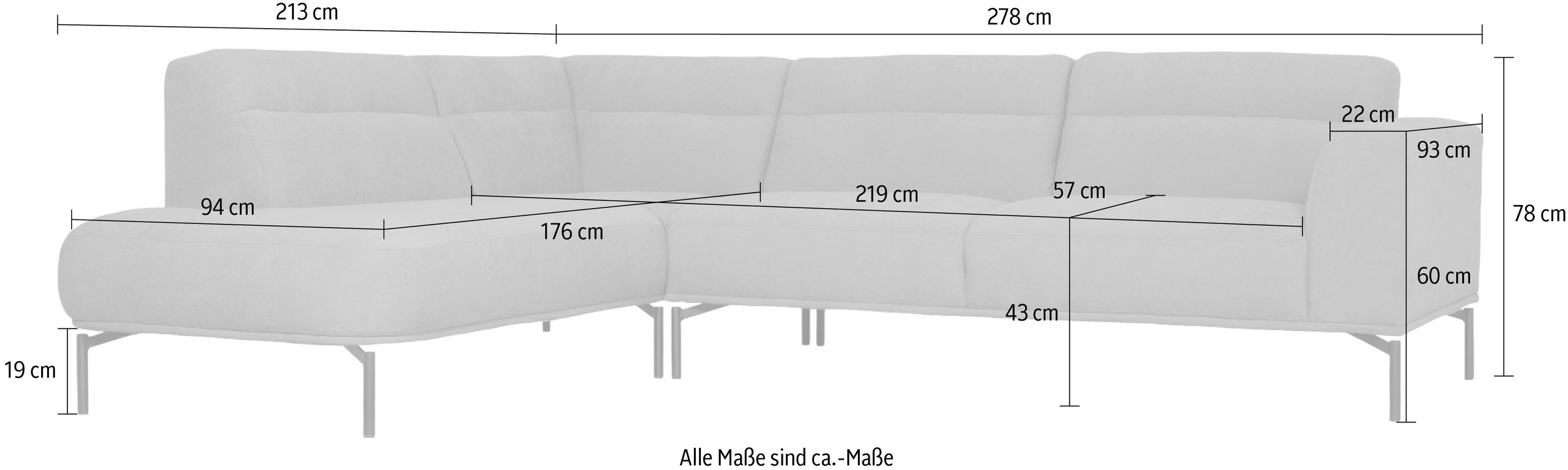 OTTO home Ecksofa »Nennor, weiches Chenille« Breite 278 cm, Wellenunterfederung, schwarze Metallfüße