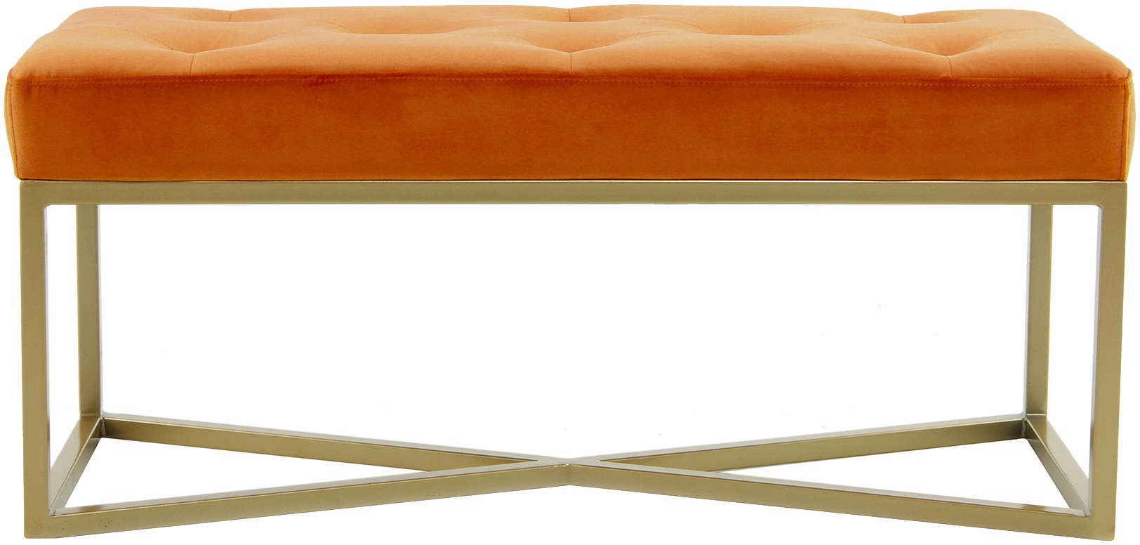 Kayoom Hockerbank »Cameron 125, glamouröses Design, glänzenden Metallfüßen, in Samt-Look«, (1 St.), bequem, elegant, mit Zierknöpfen, Gold-coated Eisengestell