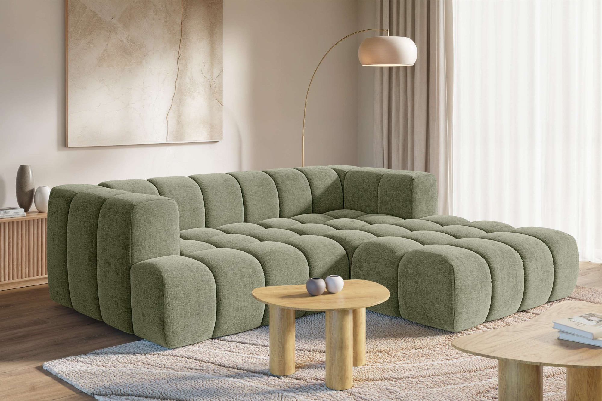 homsy by Ana Johnson Ecksofa ""XL" BOUBELLE L-Form extra tief, Design: Bubble-Optik, Breite 247cm" hoher Sitzkomfort dank Wellenunterfederung, XL Sitztiefe 100 cm