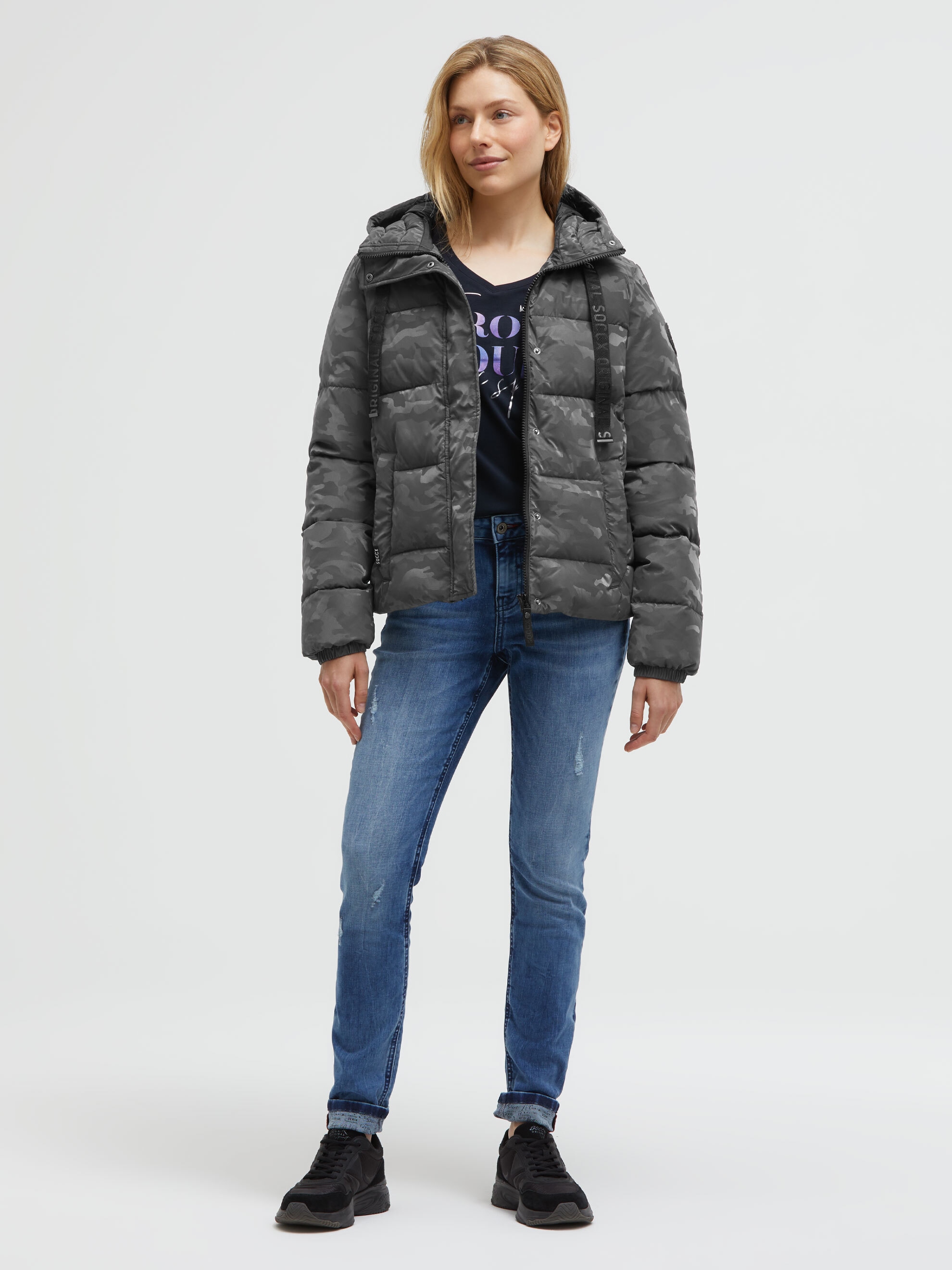 SOCCX Winterjacke mit Kapuze mit Reißverschluss an den Einschubtaschen