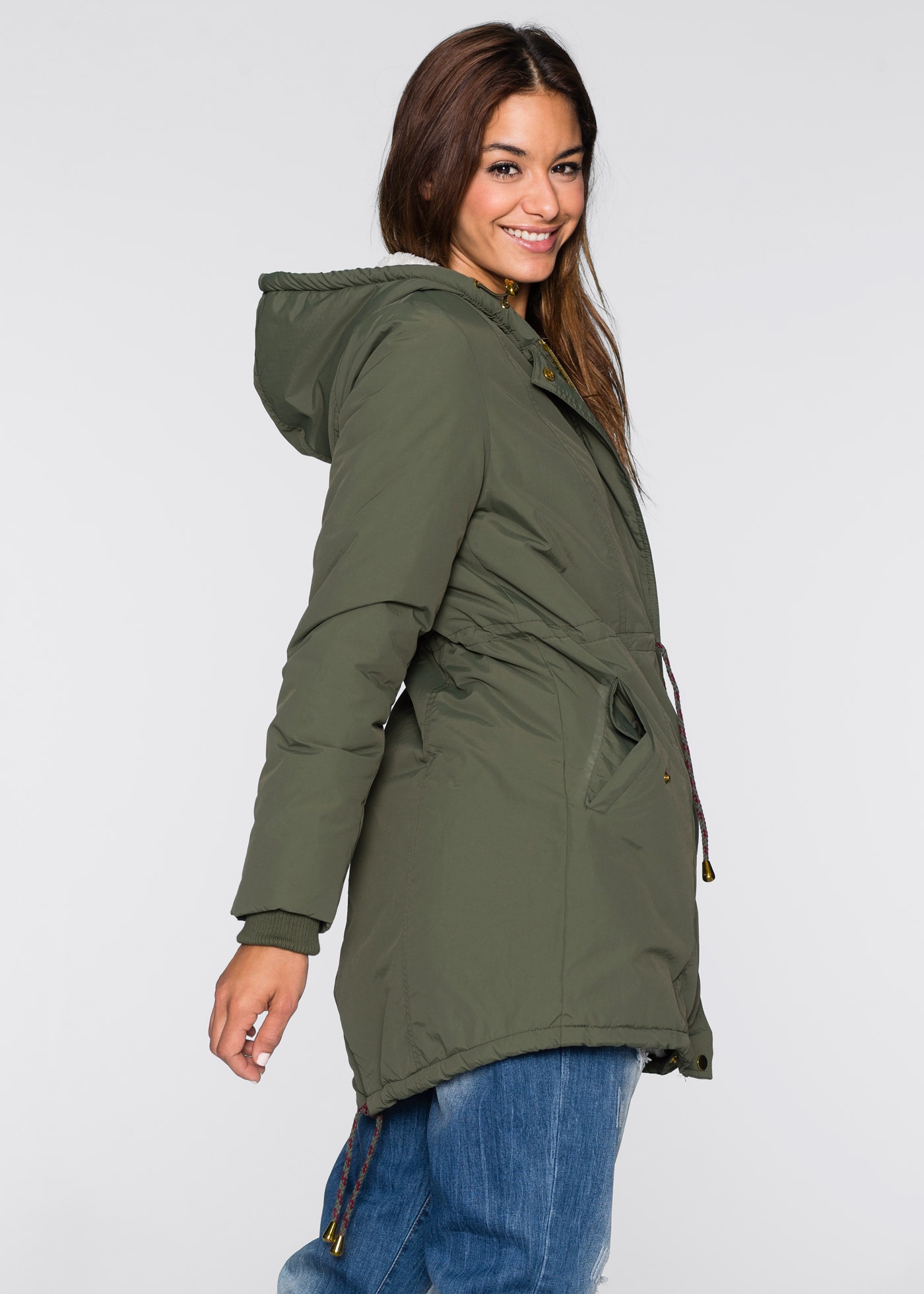 bonprix Parka mit Kapuze modischer Stil, mit Teddy-Fleece, mit Kapuze, lock günstig online kaufen