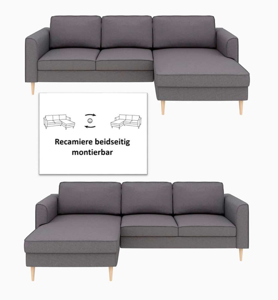 Home affaire Ecksofa »Booster Couch wahlweise mit Schlaffunktion und Bettkasten-auch in Cord«, Recamiere beidseitig montierbar, Sofa in L-Form, 232 cm