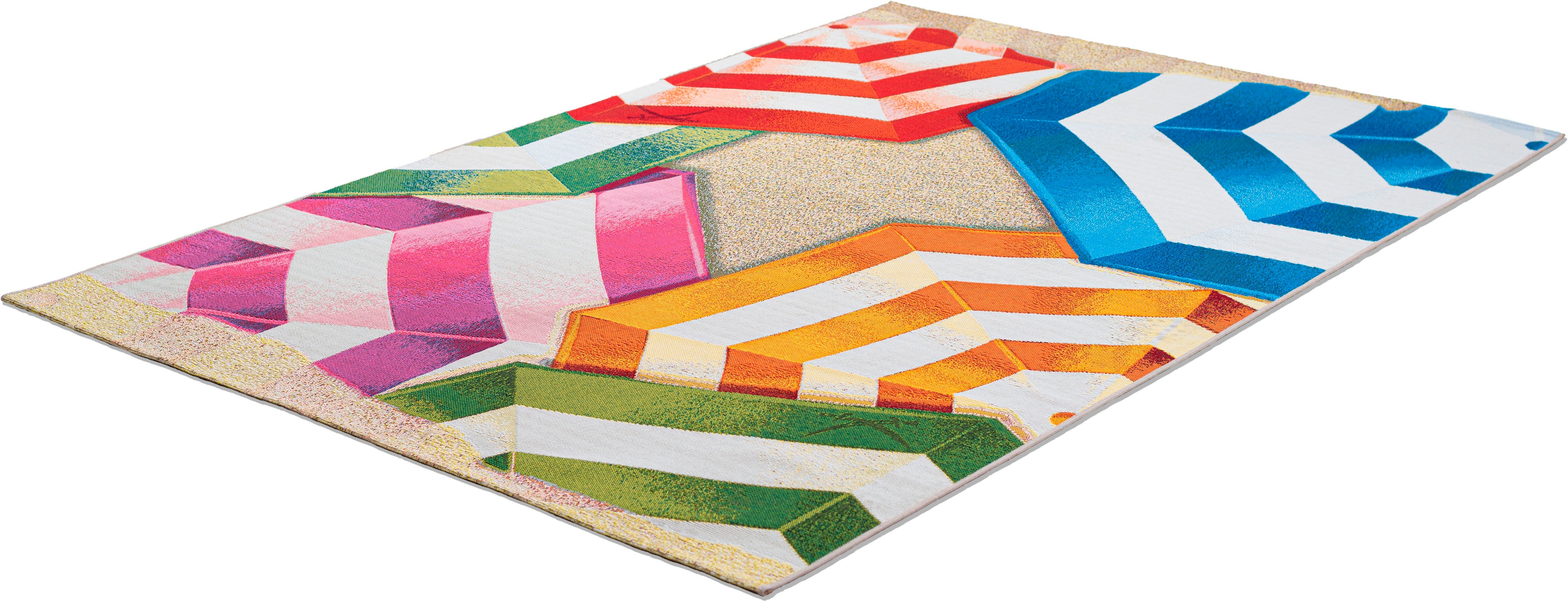 Teppich SANSIBAR "Rantum Beach SA-019", bunt, B:130cm H:5mm L:190cm, Polypropylen, Teppiche, Teppich, Flachgewebe, modernes Design, Sonnenschirme, In- und Outdoor geeignet