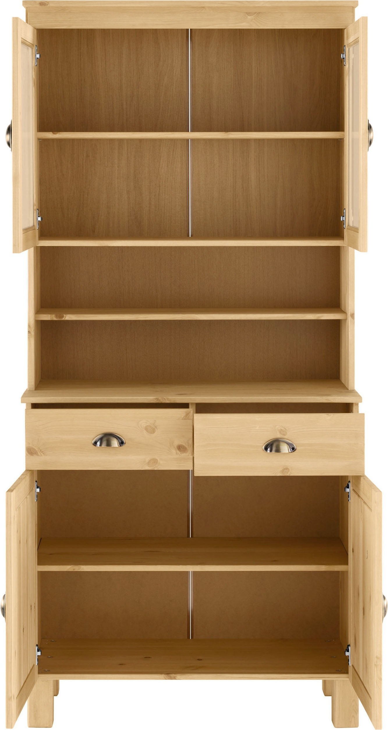 Home affaire Küchenbuffet »Oslo« 85 cm breit, aus massiver Kiefer, mit 2 Glastüren, Metallgriffe