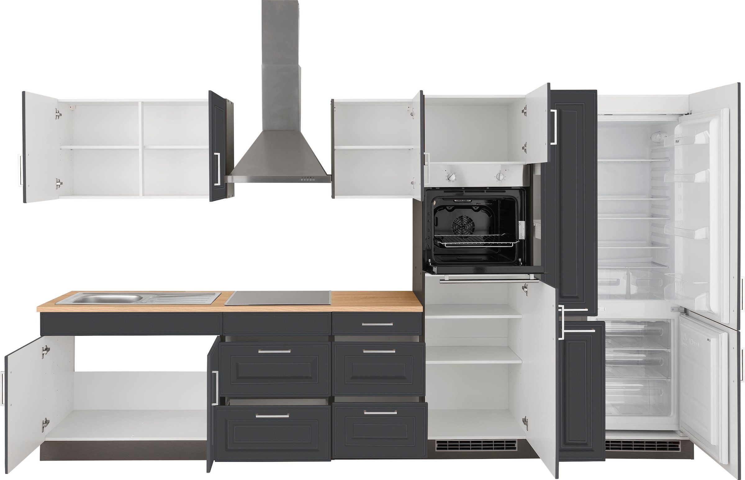 KOCHSTATION Küchenzeile »KS-Stockholm« Breite 360 cm, mit hochwertigen MDF Fronten im Landhaus-Stil