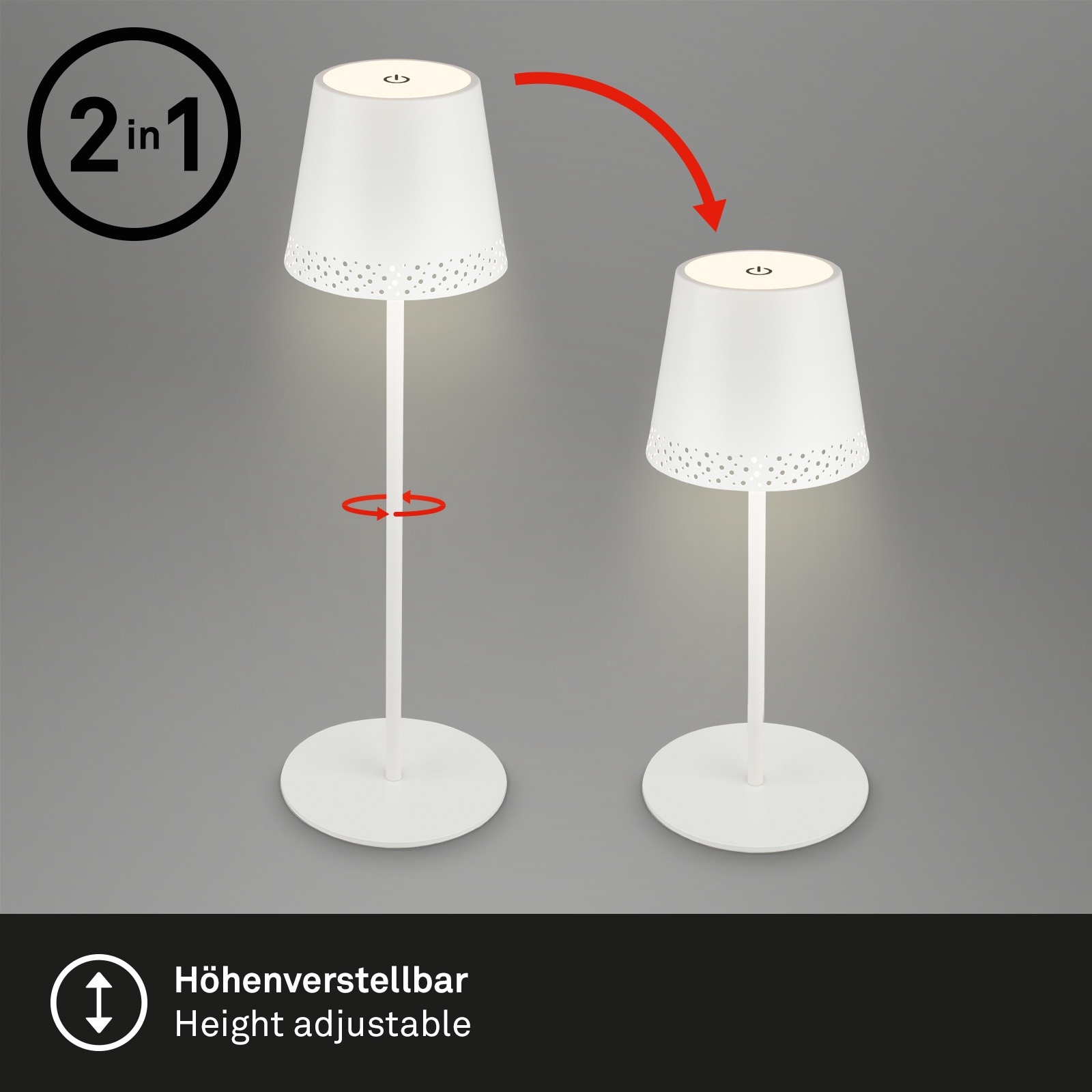 Briloner Leuchten LED Tischleuchte »KIKI« LED-Modul 1 Stk. Warmweiß mit Akku, höhenverstellbar, USB-C, warmweiß, IP44, silber, 38 cm
