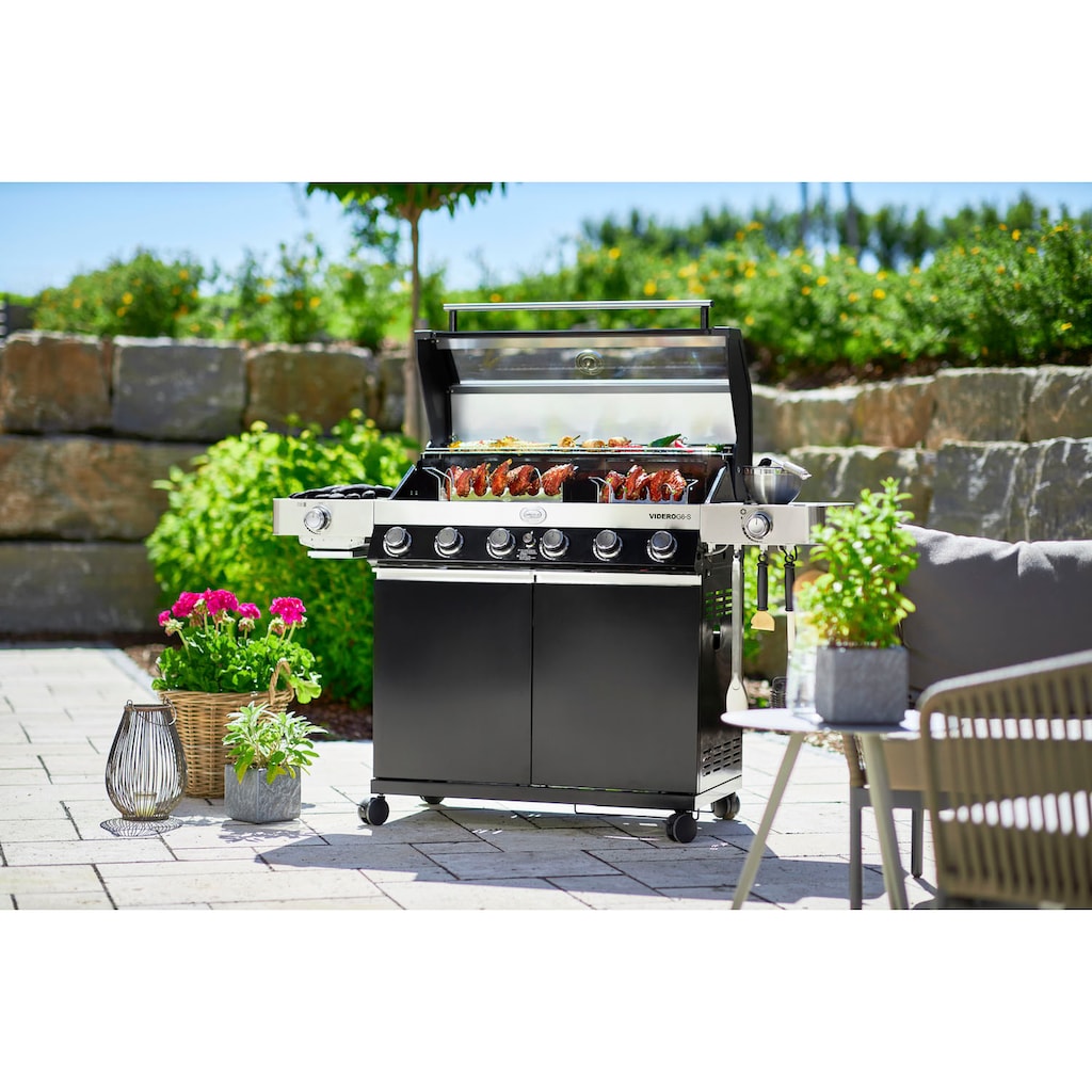 RÖSLE Gasgrill »BBQ-Station VIDERO, 25527«, G6-S Schwarz, 6 Brenner, extra Primezone/Seitenbrenner, VARIO+