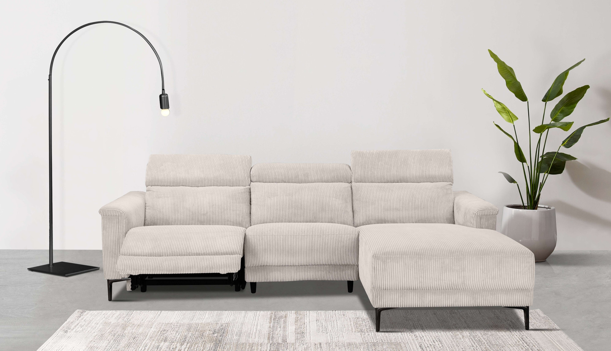 Places of Style Ecksofa »Lund in Cord, L-Form, 261 cm, mit manueller«, o. elektrischer Relaxfunktion, USB, Kopfteilverstellung