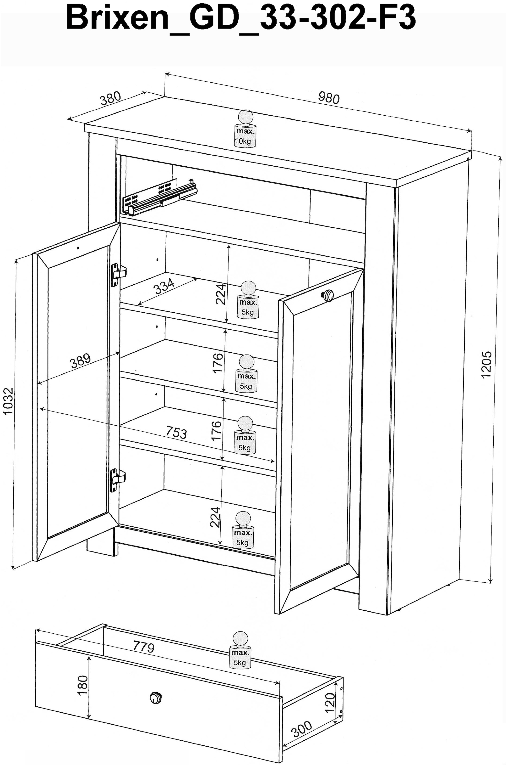 HBZ Schuhschrank »Brixen im Landhaustil, BxHxT 98x121x38 cm«, (1 St.), Schuhkommode 2 Türen, 1 Schubkasten, 3 Einlegeböden