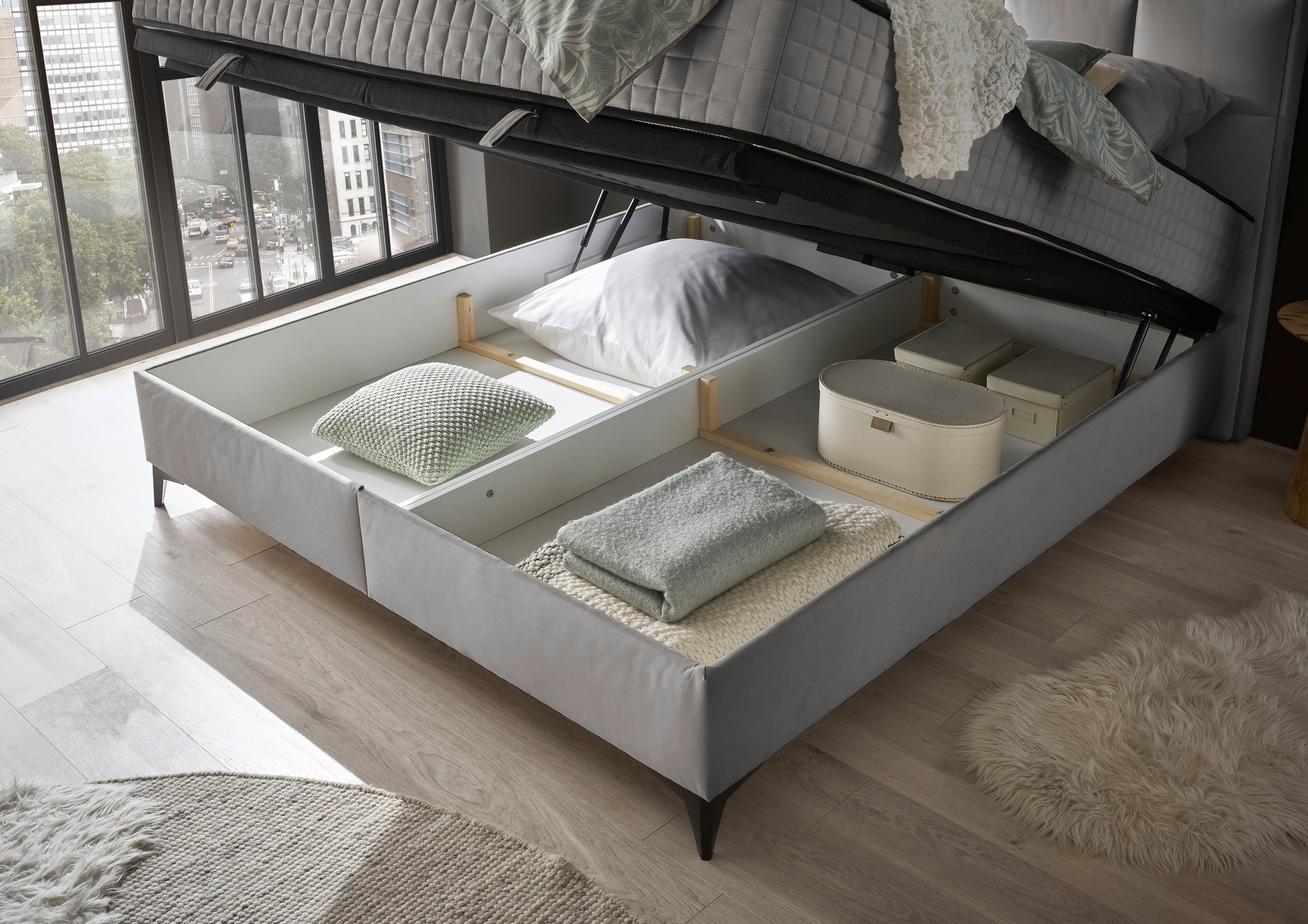 ED EXCITING DESIGN Boxbett »Monroe inkl. Bettkasten, erhältlich in den Breiten 160cm & 180cm«, Duo-Matratze - feste Seite mit Kokosmatte