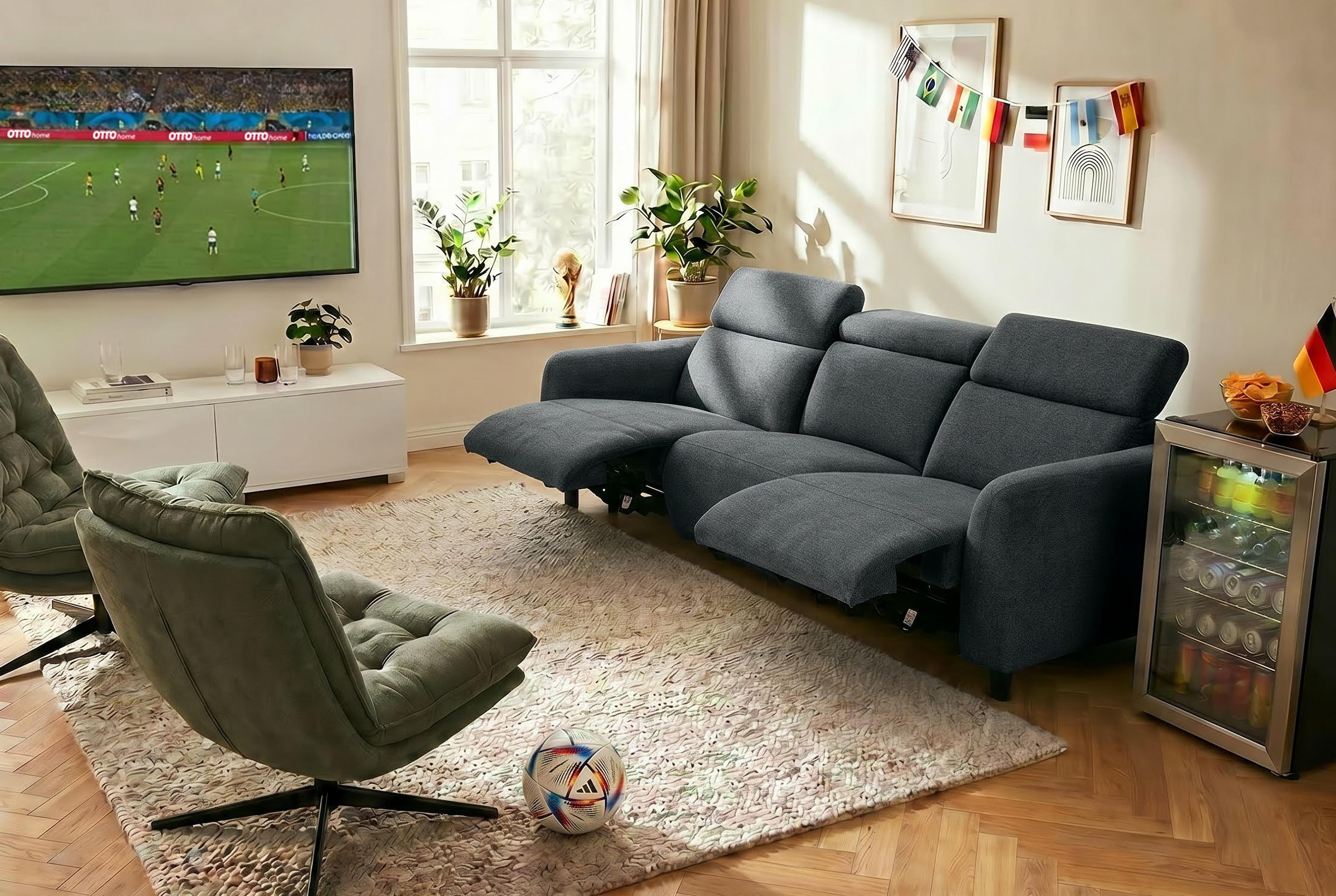 OTTO home 3-Sitzer »SKAANE Struktur-Sofa, 229 cm, manuelle-u. elektrische Relaxfunktion« Relax-Funktion in 2 Sitzen, Kopfteilverstellung, Federkernpolsterung