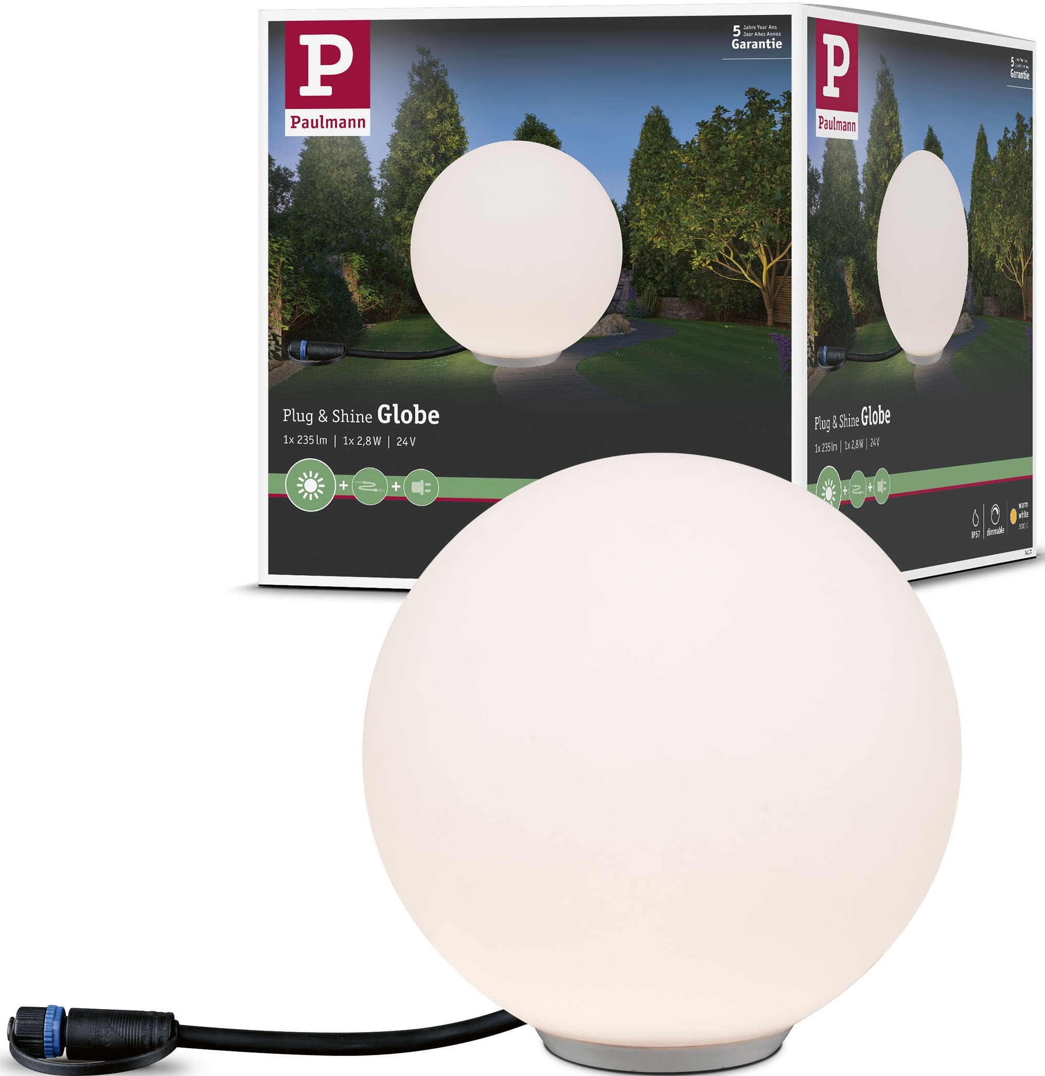 Paulmann LED Kugelleuchte "Plug & Shine", 1 flammig, Leuchtmittel LED-Modul  LED fest integriert, LED-Modul, IP67 3000K 