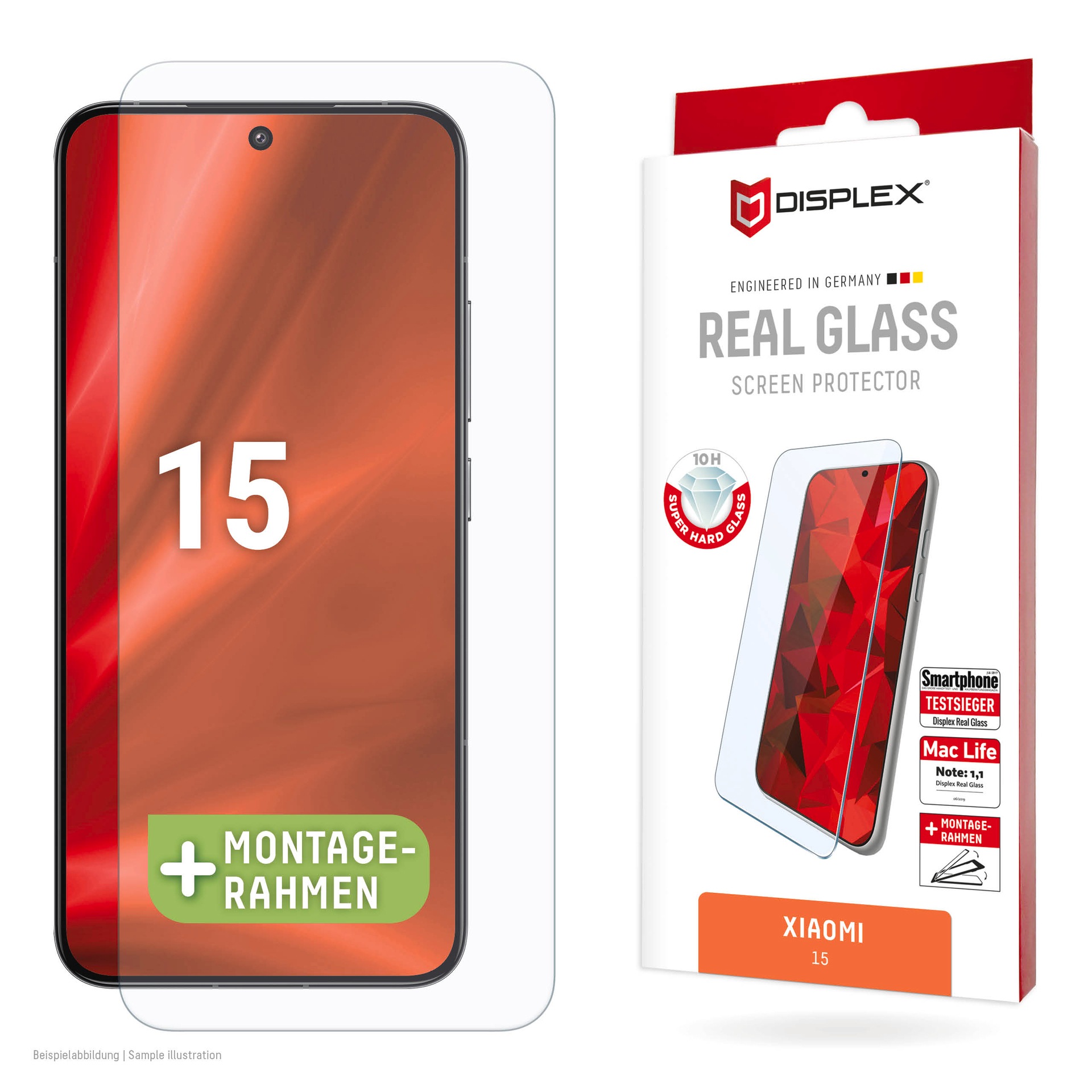 Displex Displayschutzglas »Real Glass Screen Protector«, für Xiaomi 15, Displayschutzfolie, Schutzfolie, Bildschirmschutz, kratz- & stoßfest