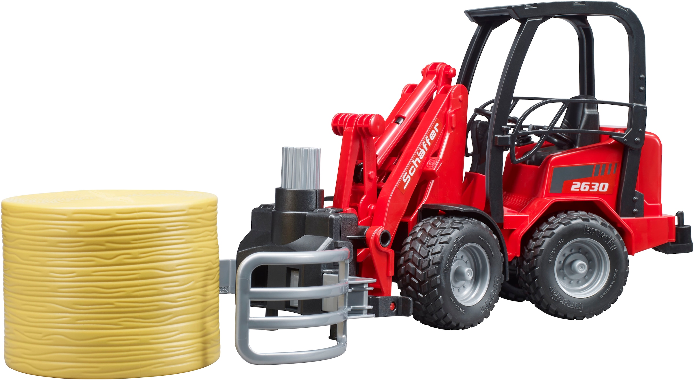 Bruder® Spielzeug-Landmaschine »Schäffer Hoflader 2630/Ballengreifzange/Rundballen (02192)«, Made in Europe