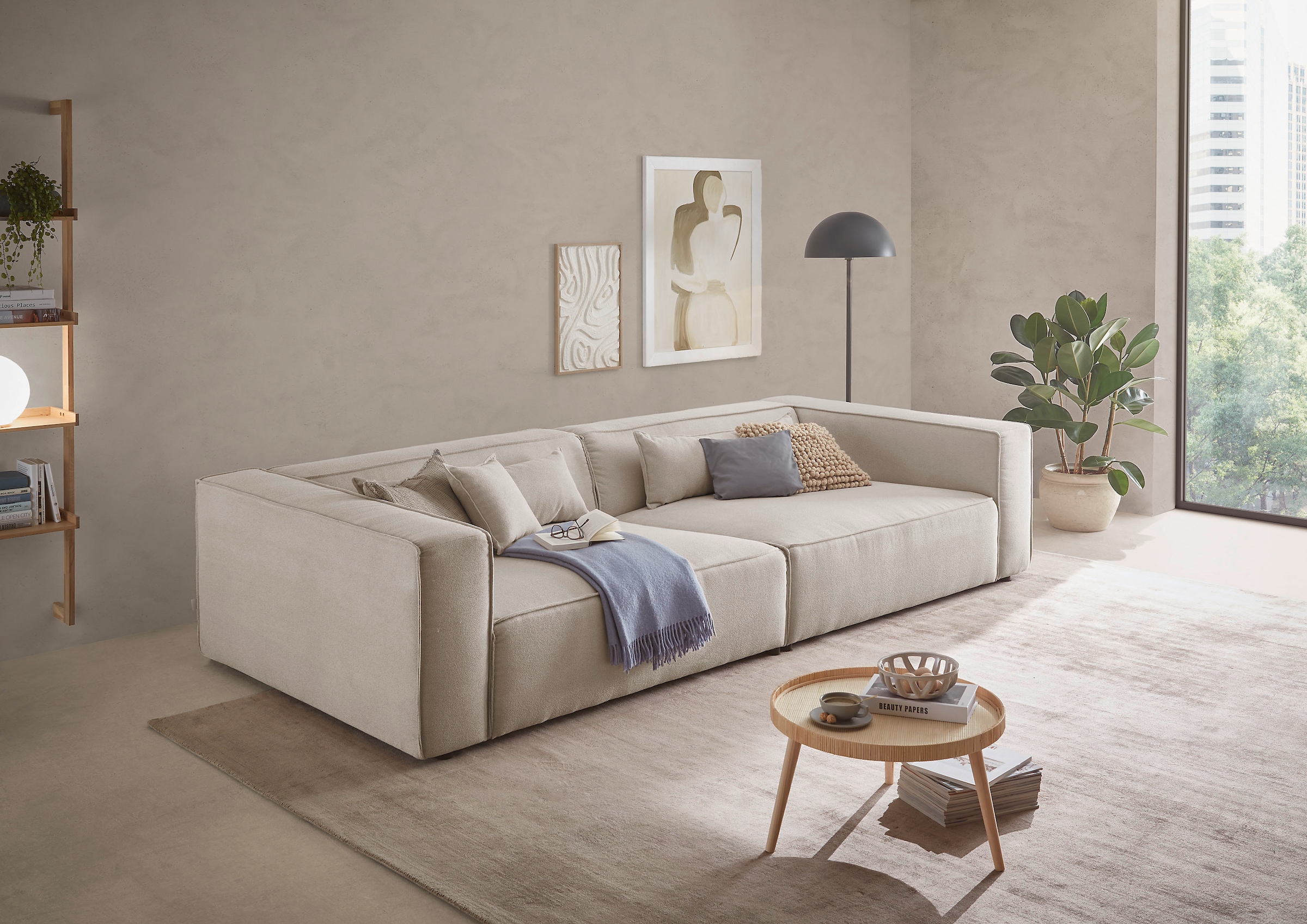 LeGer Home by Lena Gercke 3-Sitzer "PIARA XXL Struktur u. Leinenoptik, Sofa mit Kedernaht" schwarze Füße, bequemer Sitzkomfort, extra tiefe Sitzfläche