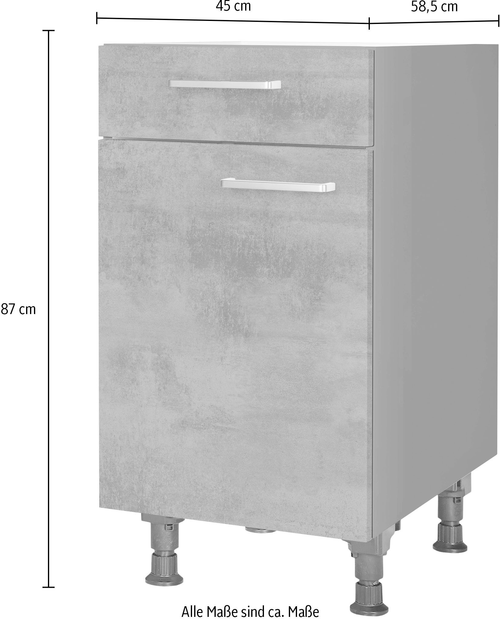 nobilia® Unterschrank »"Riva", Ausrichtung wählbar, vormontiert, in den Breiten 30, 45 und«, 60 cm Breite, mit höhenverstellbaren Sockelfüßen, vormontiert