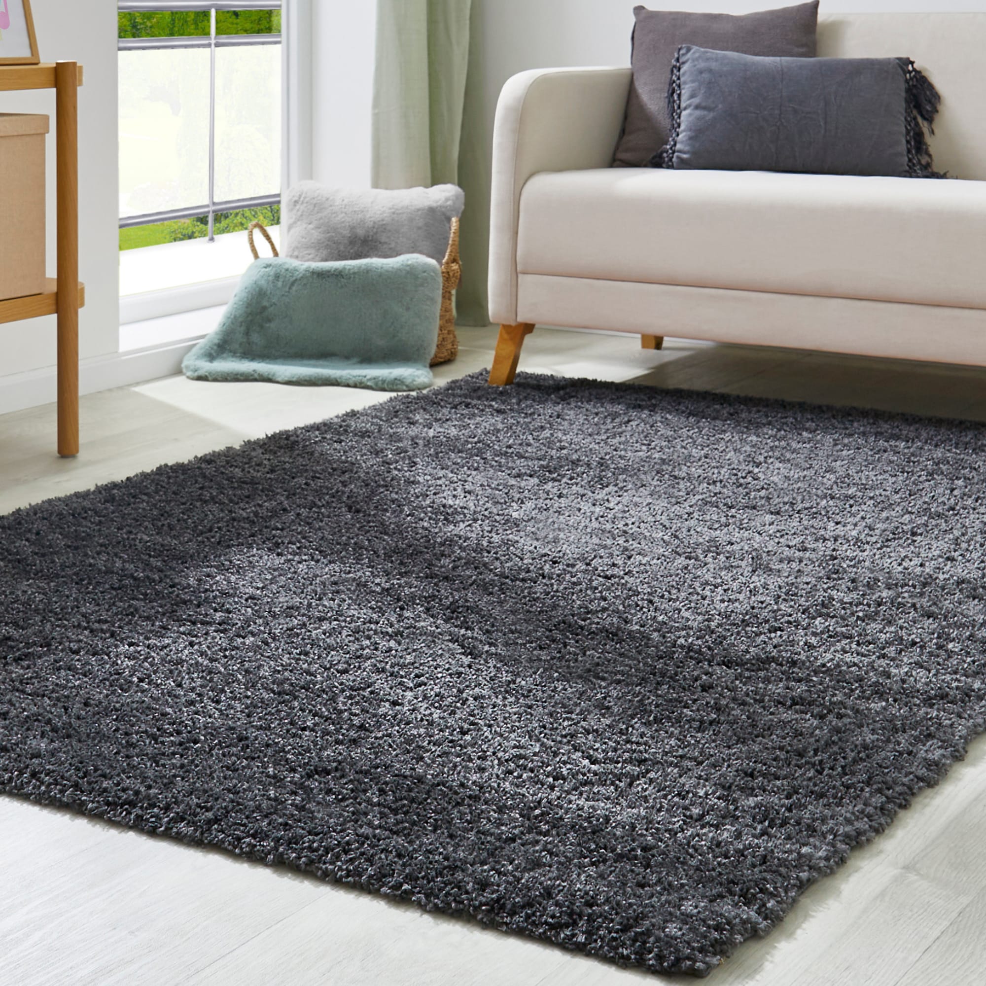 Hochflor-Teppich OTTO HOME "Canberra", grau (anthrazit), B:120cm H:40mm L:170cm, Polypropylen (PP), Teppiche, Uni Farben, weich & kuschelig, Wohnzimmer, Schlafzimmer