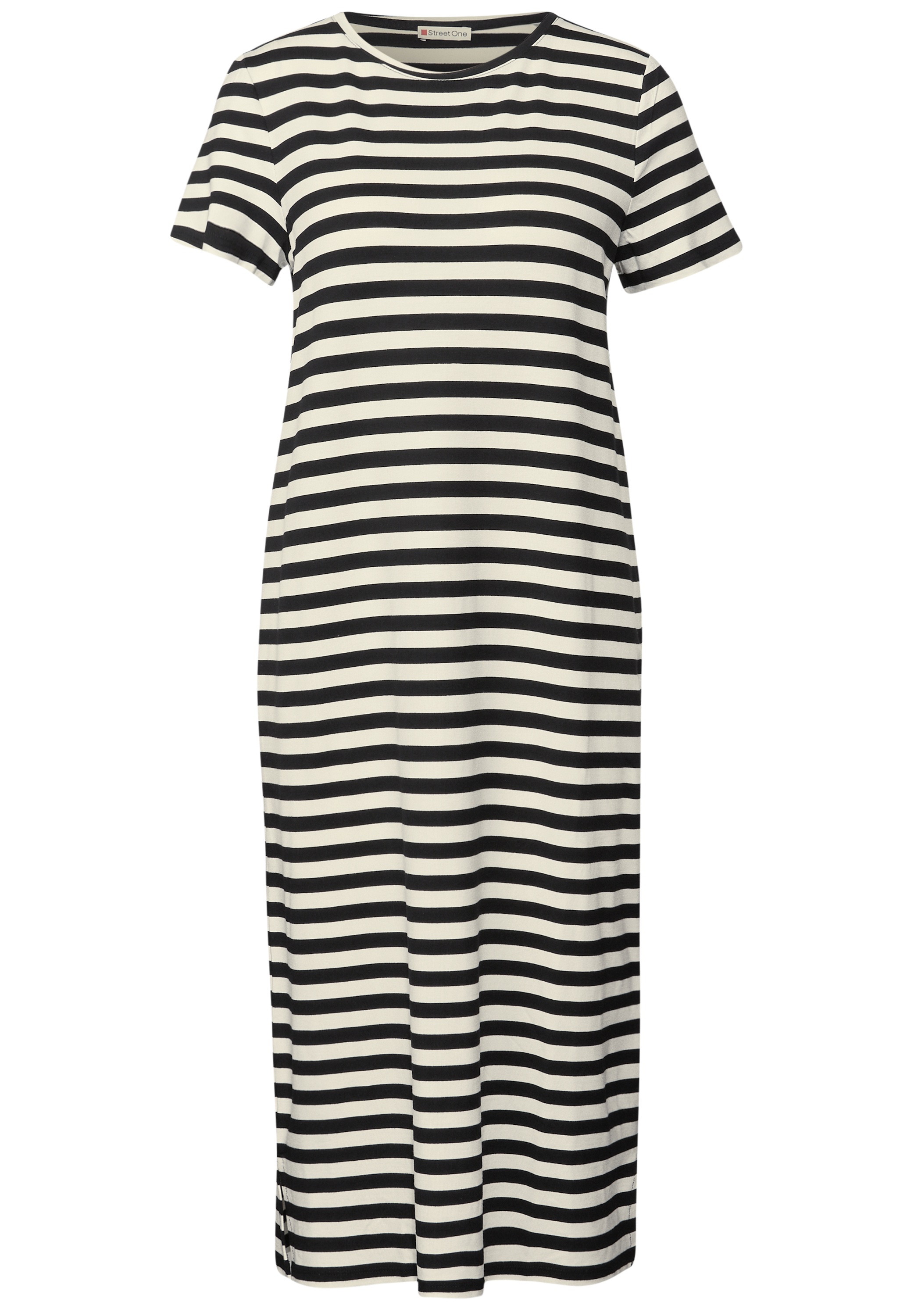 Shirtkleid STREET ONE, Damen, Gr. 40, EURO-Größen, schwarz, Stoff, 95% Viskose, 5% Elasthan, gestreift, normal knieumspielend, Rundhals, abgesteppt, Kleider Shirtkleid, mit Rundhalsausschnitt 2