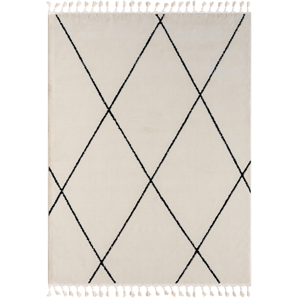 Myflair Möbel & Accessoires Hochflor-Teppich »Moroccan Pattern«, rechteckig, modern, marokkanisches Design, Rauten Muster, weich, mit Fransen