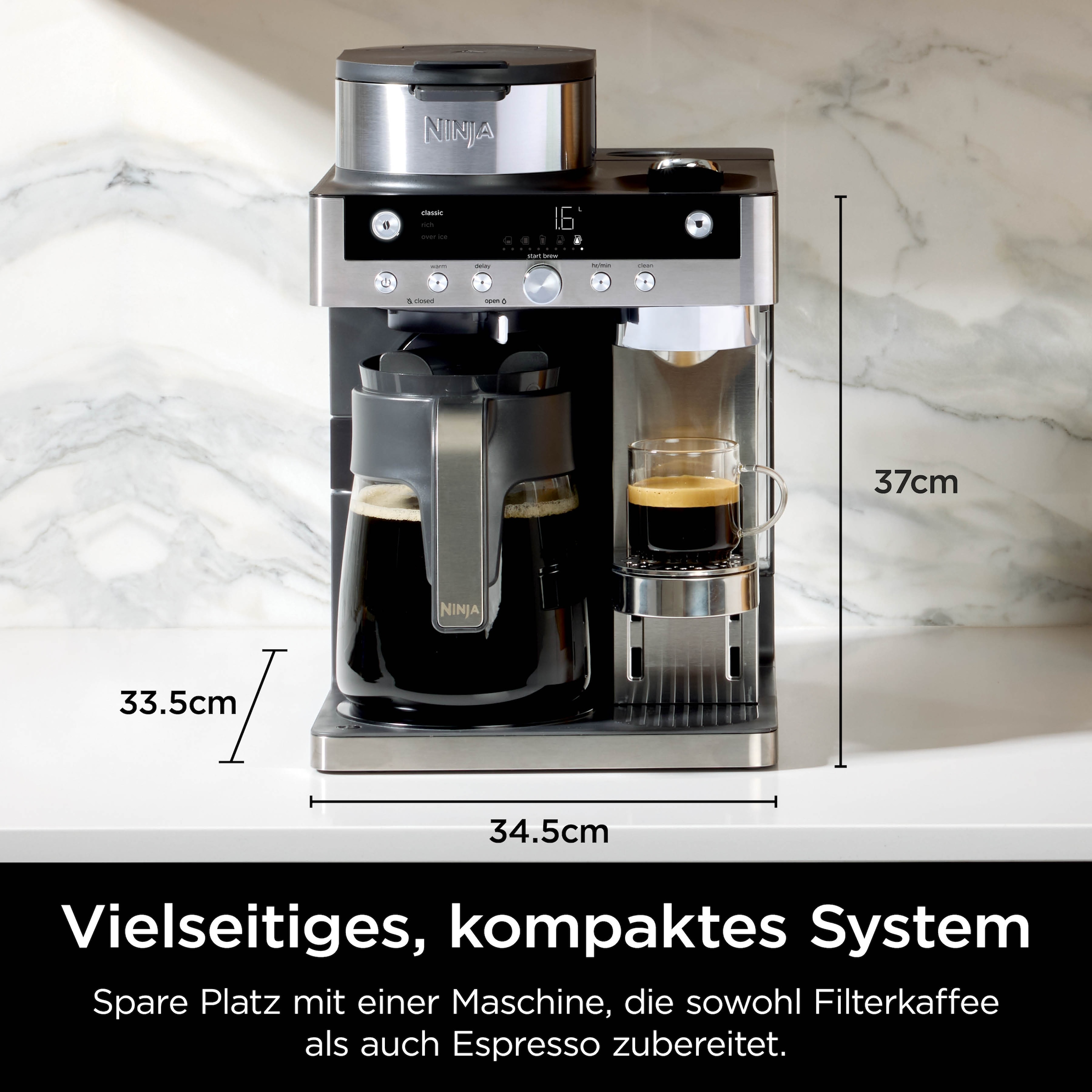 NINJA Filterkaffeemaschine »und Espresso-Kapselmaschine Prestige DualBrew System CFN802EU« 1,8 l Kaffeekanne Papierfilter 3 Variationen und 10 Getränkegrößen, mit einklappbarem Aufschäumer