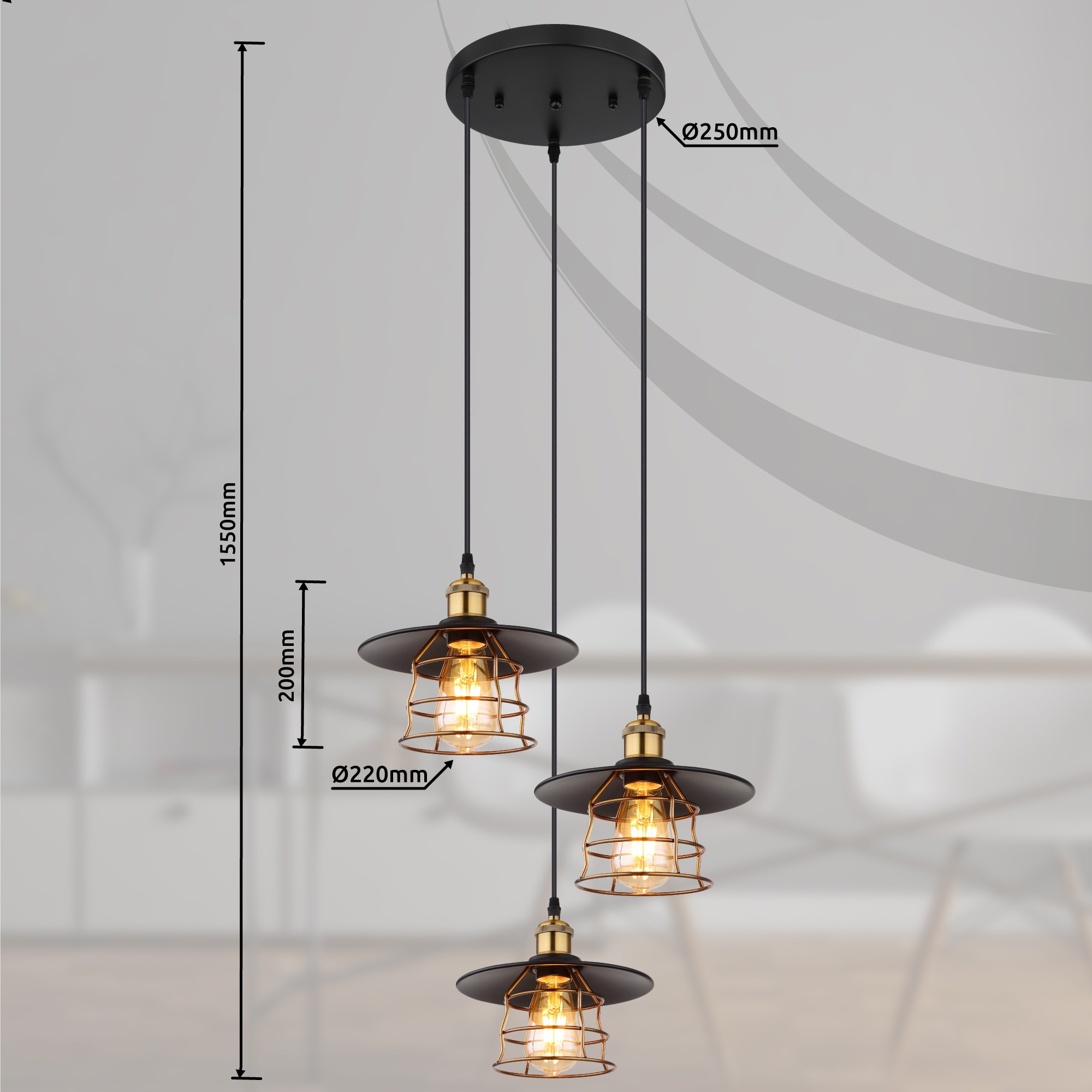 GLOBO LIGHTING Hängeleuchte »VIEJO«, Leuchtmittel E27 | ohne Leuchtmittel, Pendelleuchte / Küche / Wohnzimmerschwarz / rund / Gittergeflecht