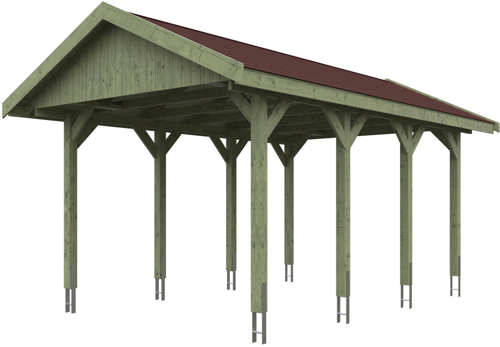 Einzelcarport SKANHOLZ, grün, Carports, "Wallgau", mit roten Dachschindeln
