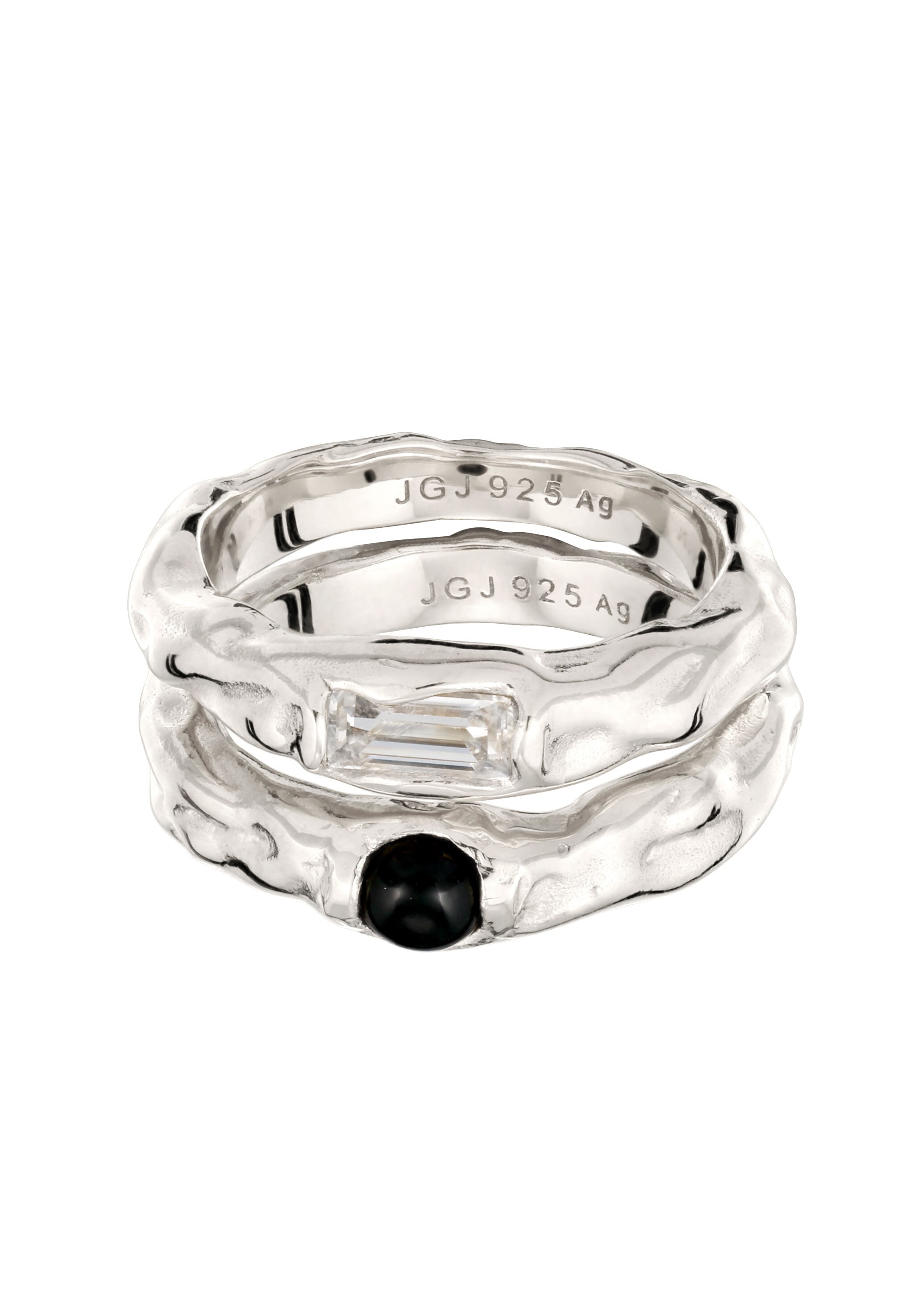 Elli Ring-Set »Ring Set mit Steinen Rechteck Topas Schwarz 925 Sterling Silber«