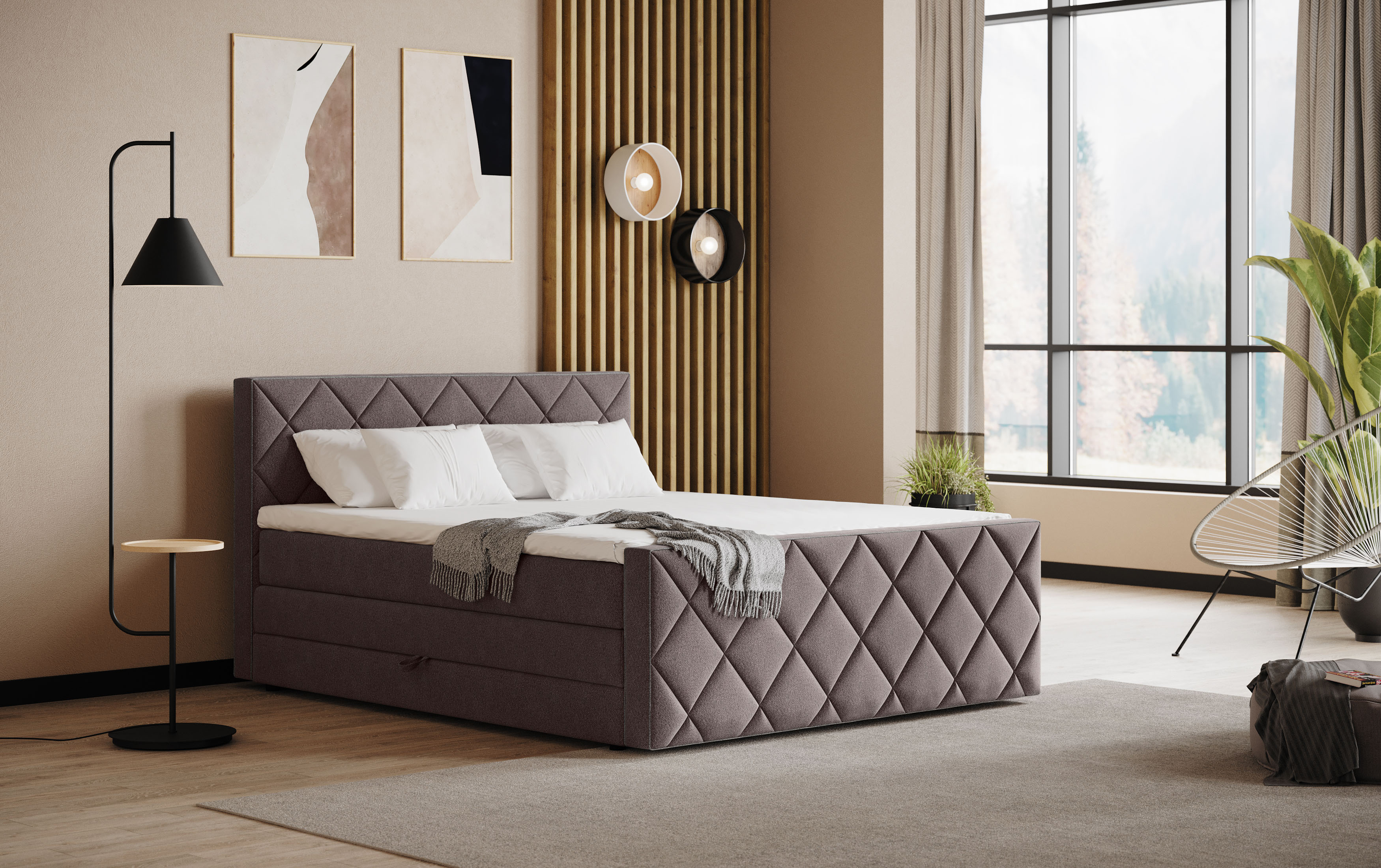 COTTA Boxspringbett "Tower inkl. Bettkasten, mit Keder in abgesetzter Farbe" in verschiedenen Breiten, Härtegraden und Farben erhältlich