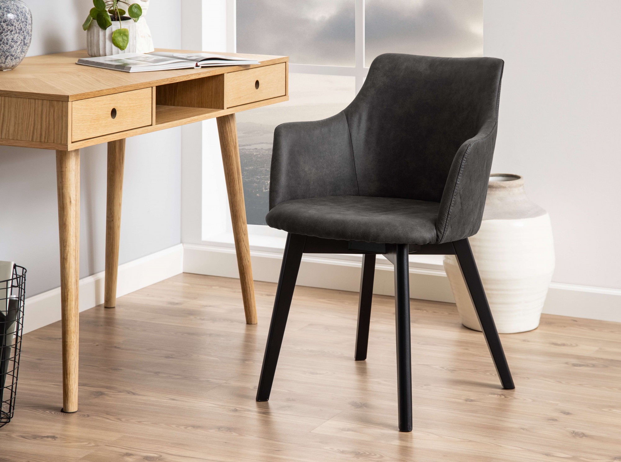 ACTONA GROUP Esszimmerstuhl "Bella" () Armlehnstuhl anthrazitgrau, Eichebei günstig online kaufen