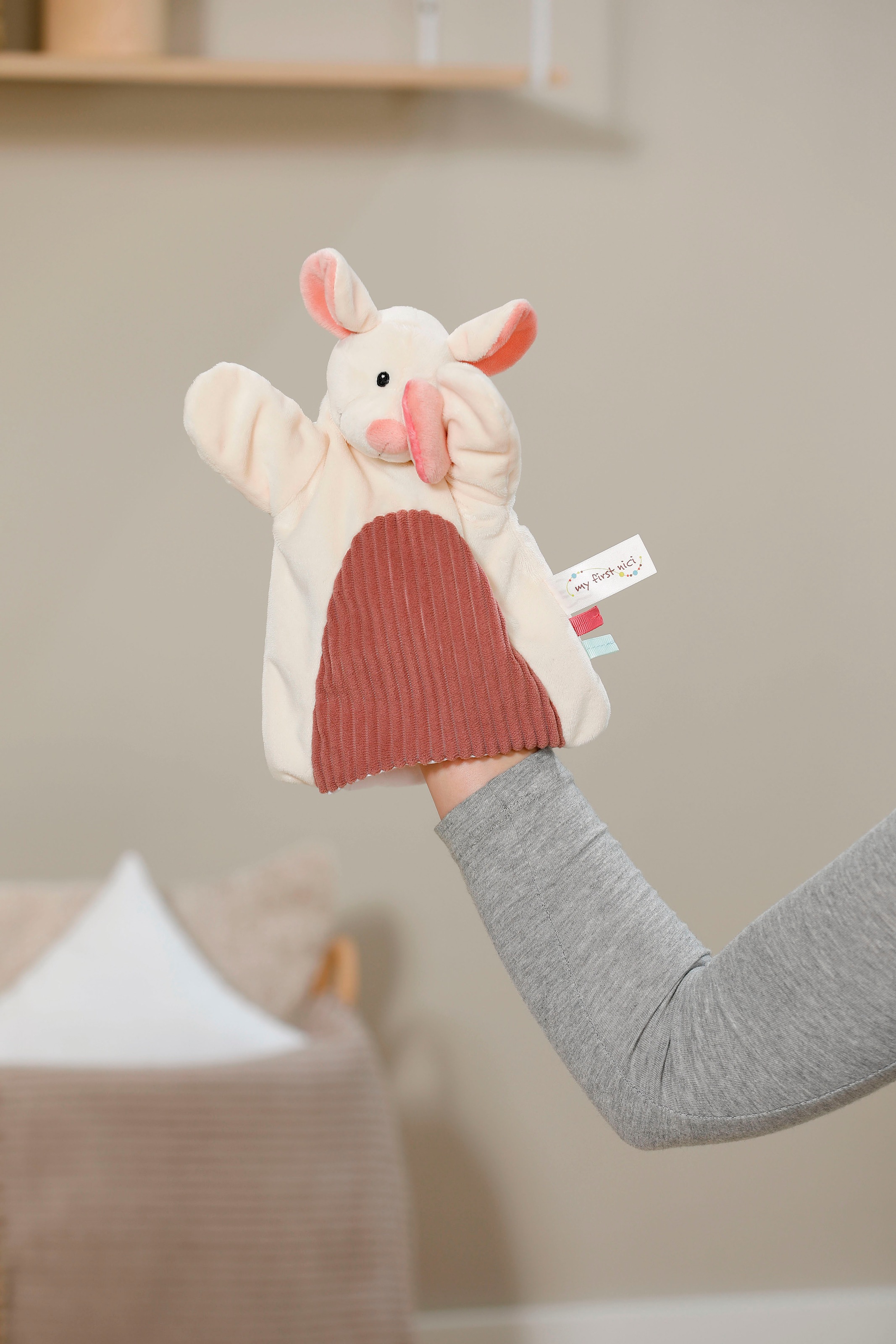 Nici Schmusetuch »My first NICI, Handpuppe Maus 2in1 26x25 cm«, sanfte Materialmix aus glattem und geripptem Plüsch
