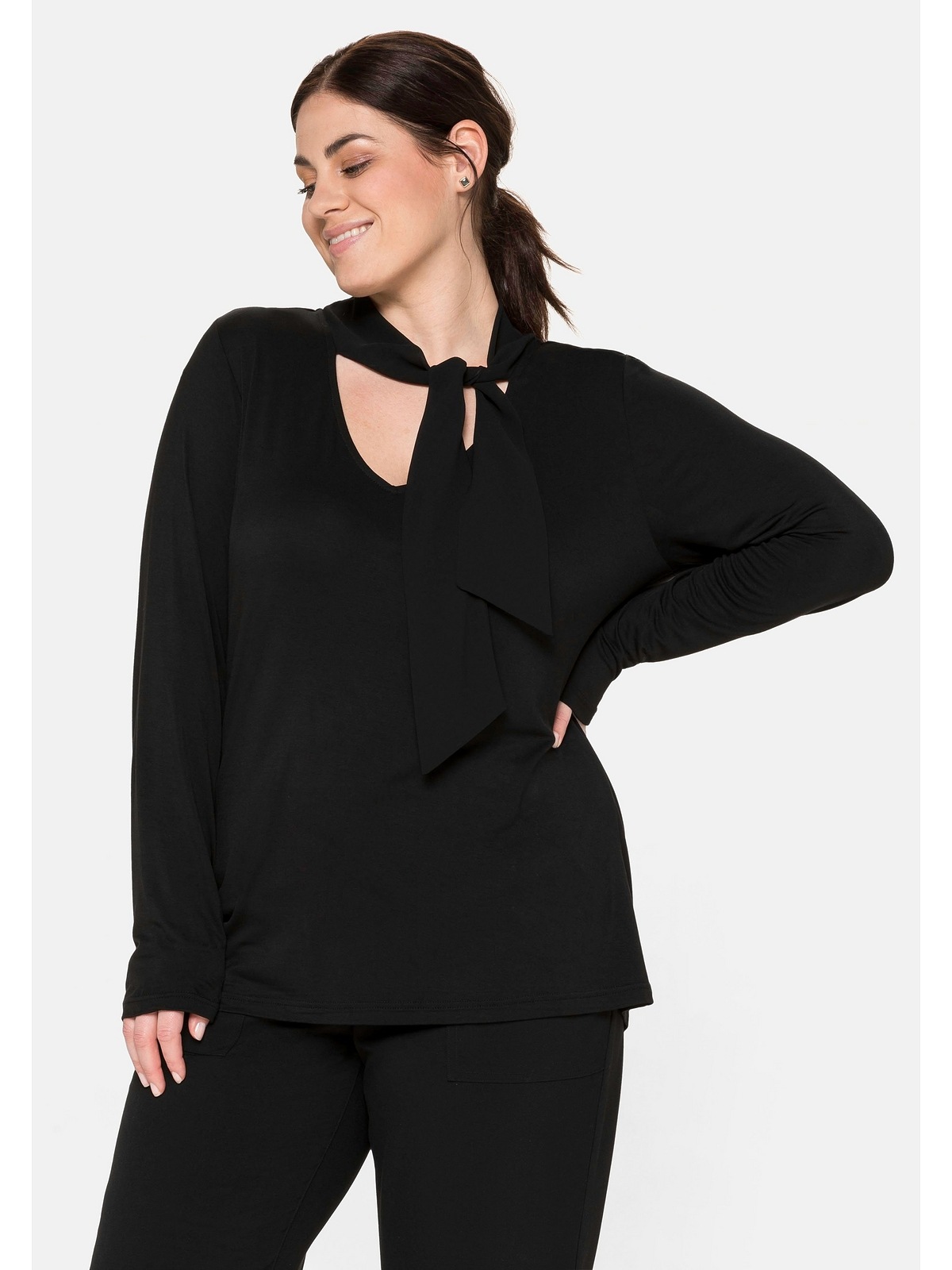 Sheego Langarmshirt »Große Größen«, mit Bindeband aus weichem Chiffon
