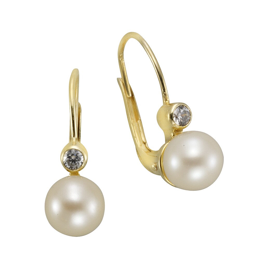 Vivance Paar Ohrhänger »333 Gold Perlen weiß 6,5-7mm Zirkonia weiß«