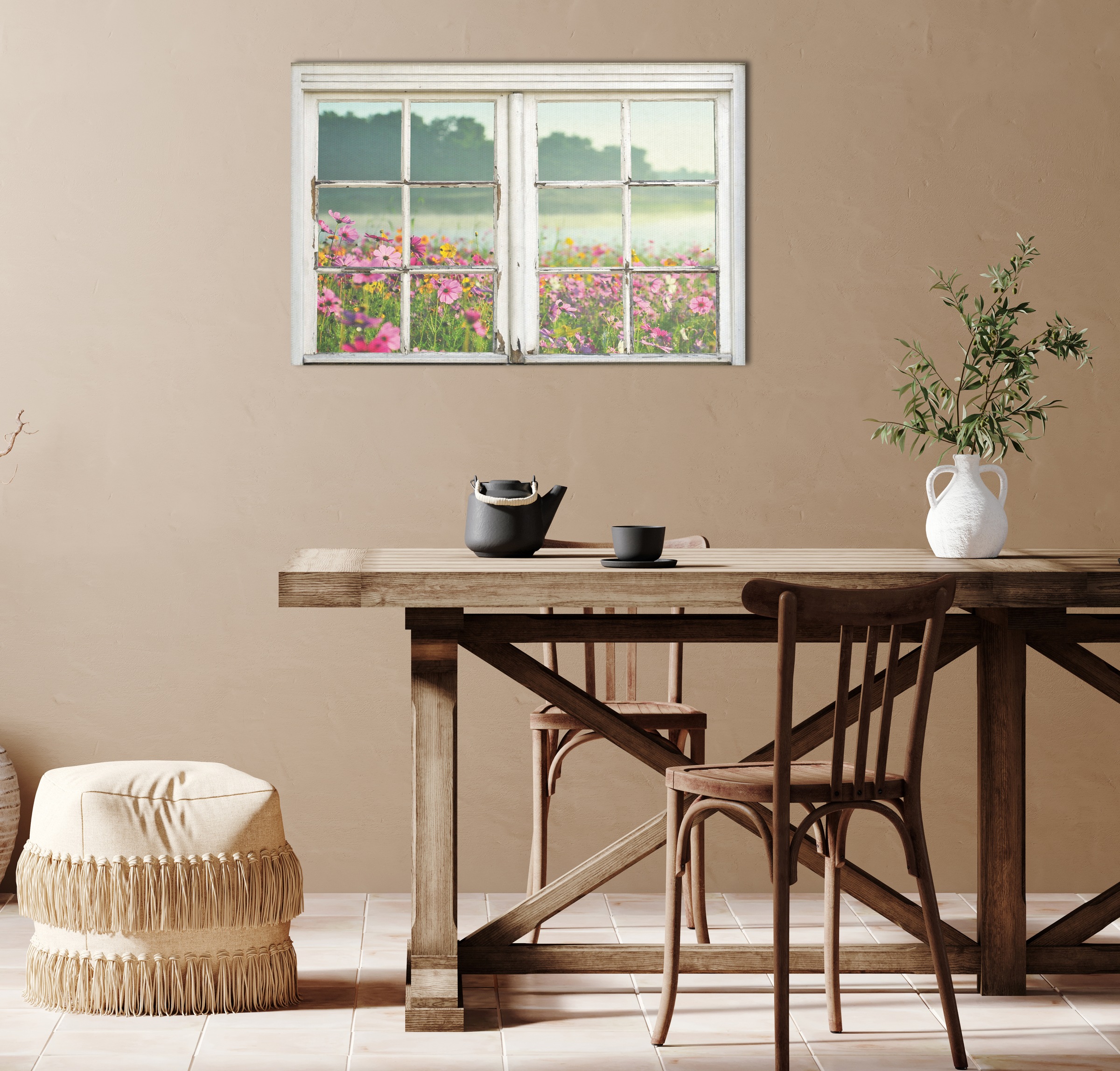 queence Leinwandbild "Blumenwiese" Blumenwiese  Fensterblick  Natur  Wiesen günstig online kaufen