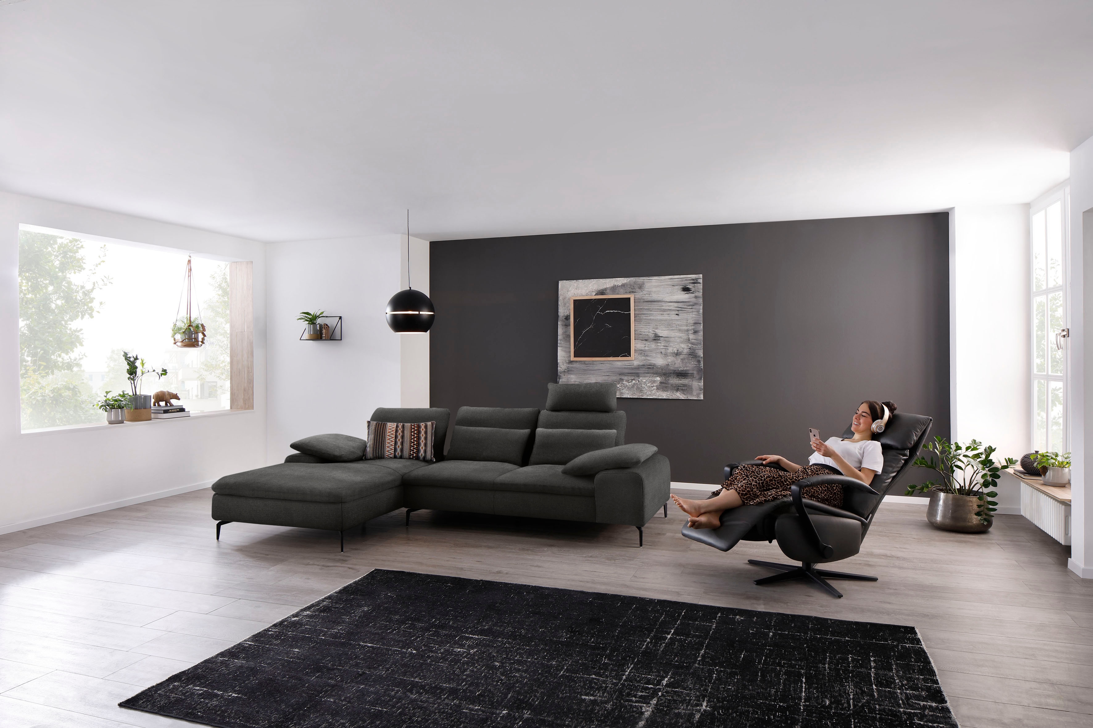 W.SCHILLIG Ecksofa "valentinoo, Designsofa, bequem, elegant und zeitlos, L-Form" inklusive Hocker, mit Sitztiefenverstellung, Breite 299 cm
