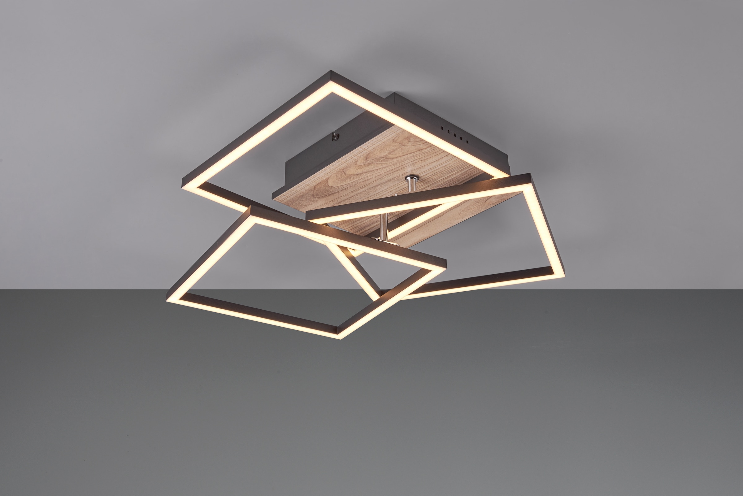 REALITY Leuchten LED Deckenleuchte »MOBILE, LED Deckenlampe 2700-6000K 3200 Lumen inkl Fernbedienung CCT«, 1 flammig, Leuchtmittel LED-Board | LED fest integriert, dimmbar Nachtlicht schwenkbare LED Elemente schwarz + Holz-Optik